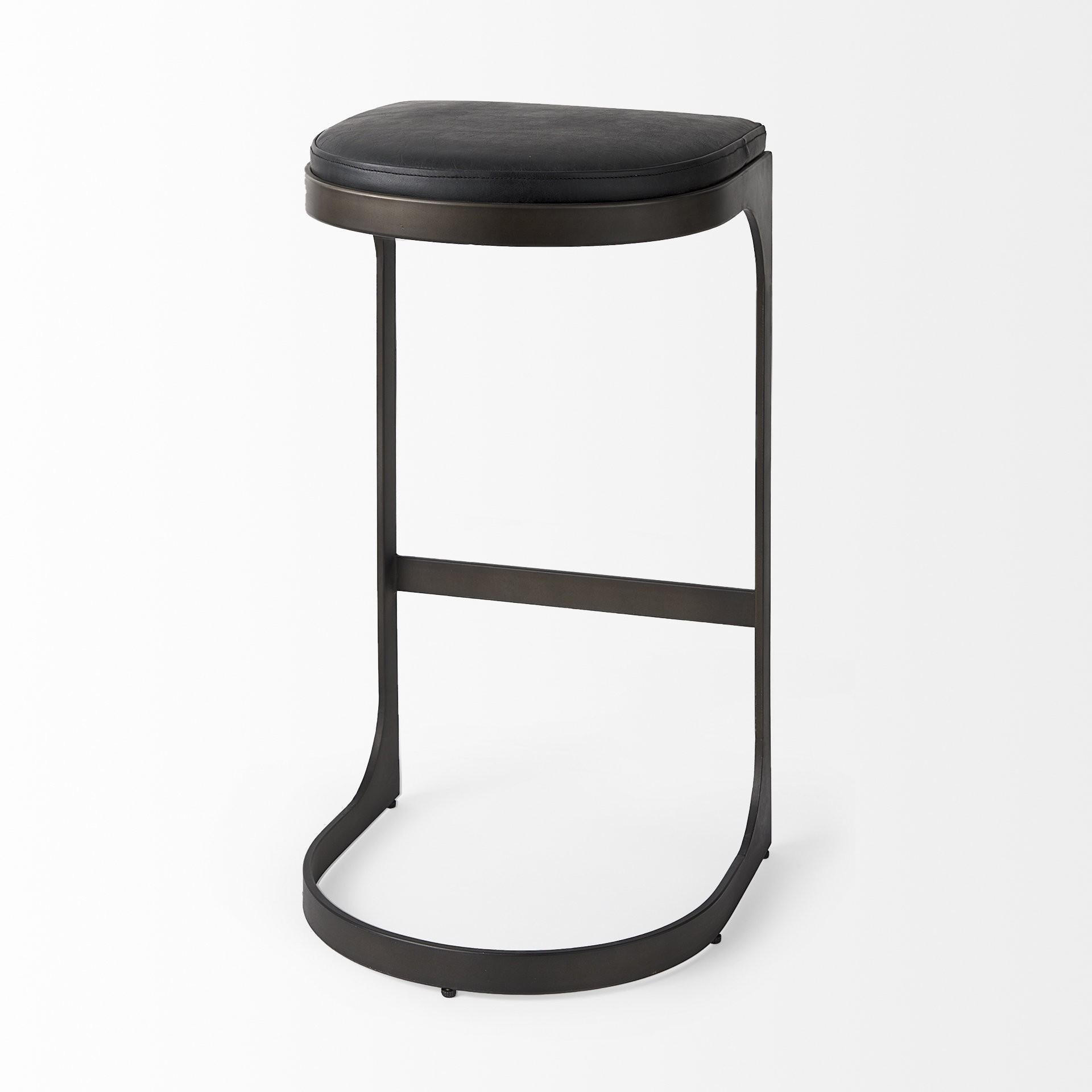 Black Leather C Shape Metal Bar Stool