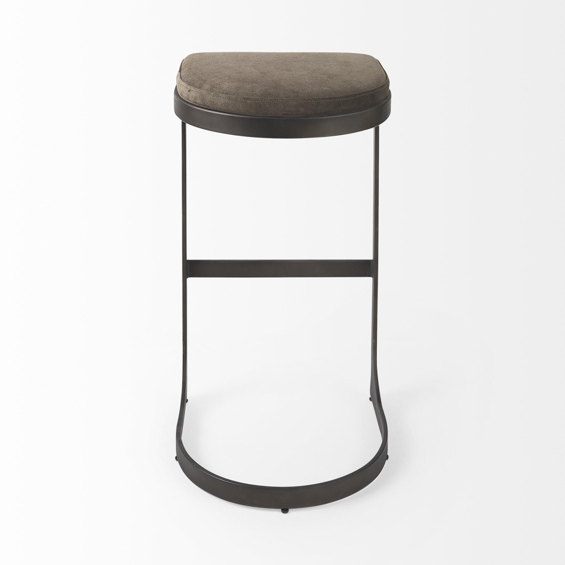 Dark Brown Leather C Shape Metal Bar Stool