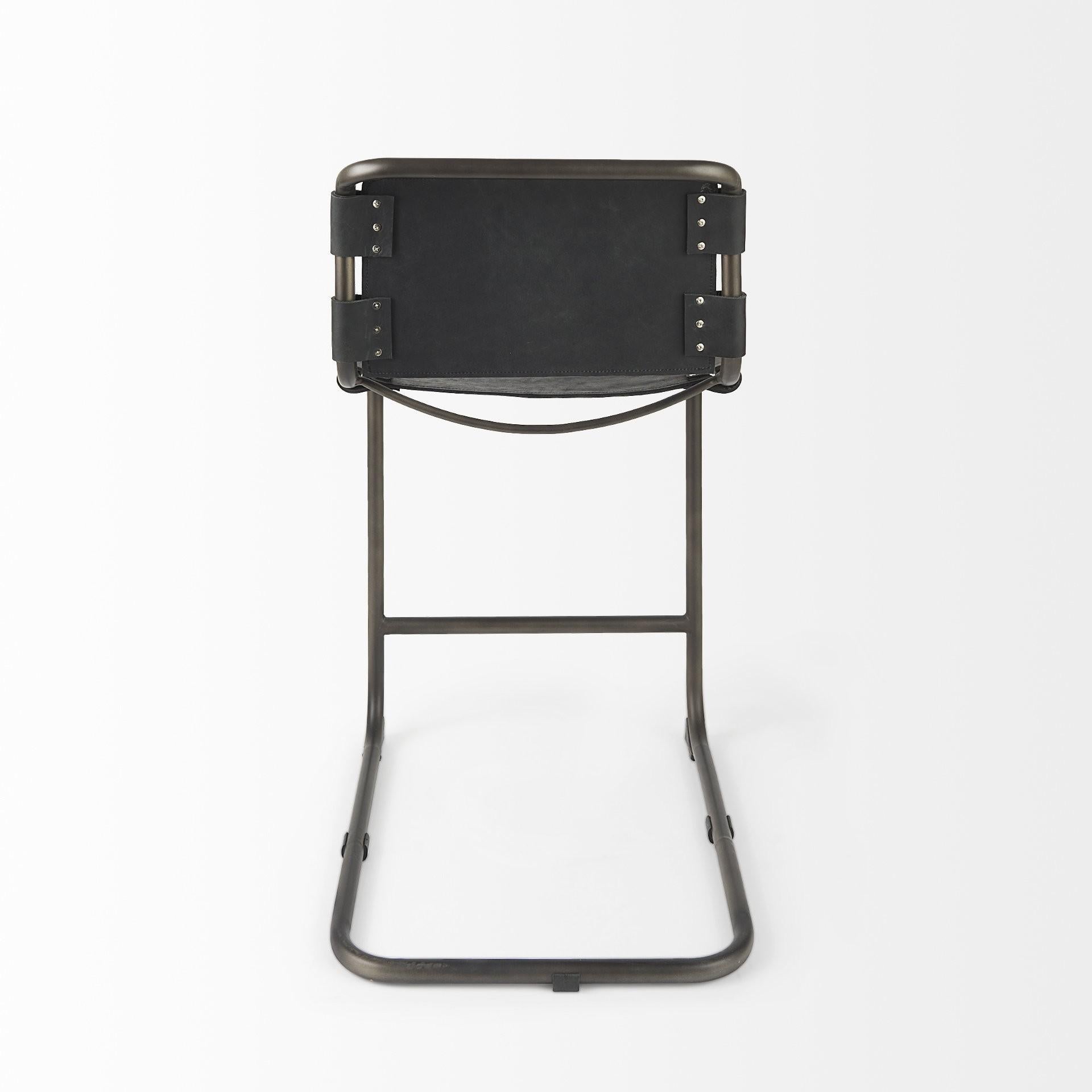 Black Leather Iron Framed Counter Stool