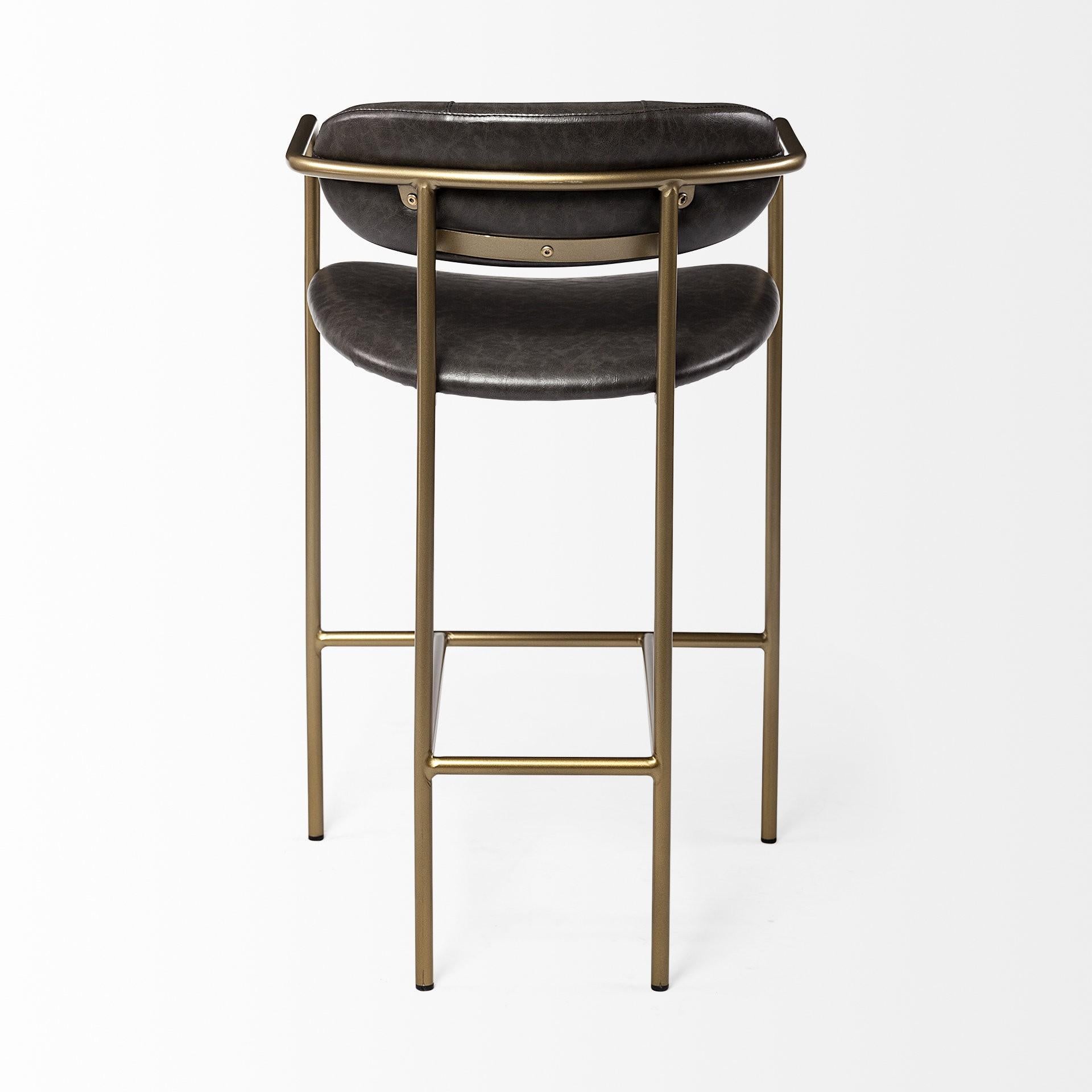 Brown Leather Gold Framed Counter Stool