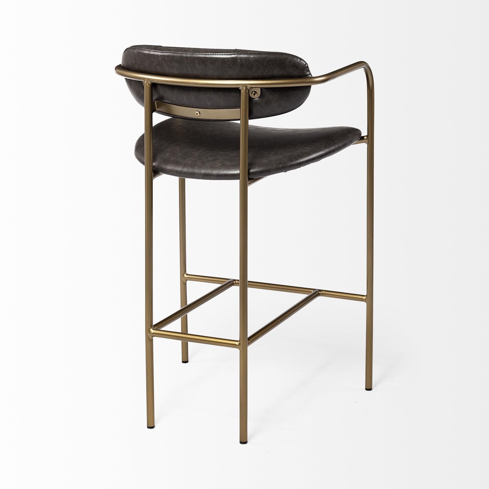 Brown Leather Gold Framed Counter Stool