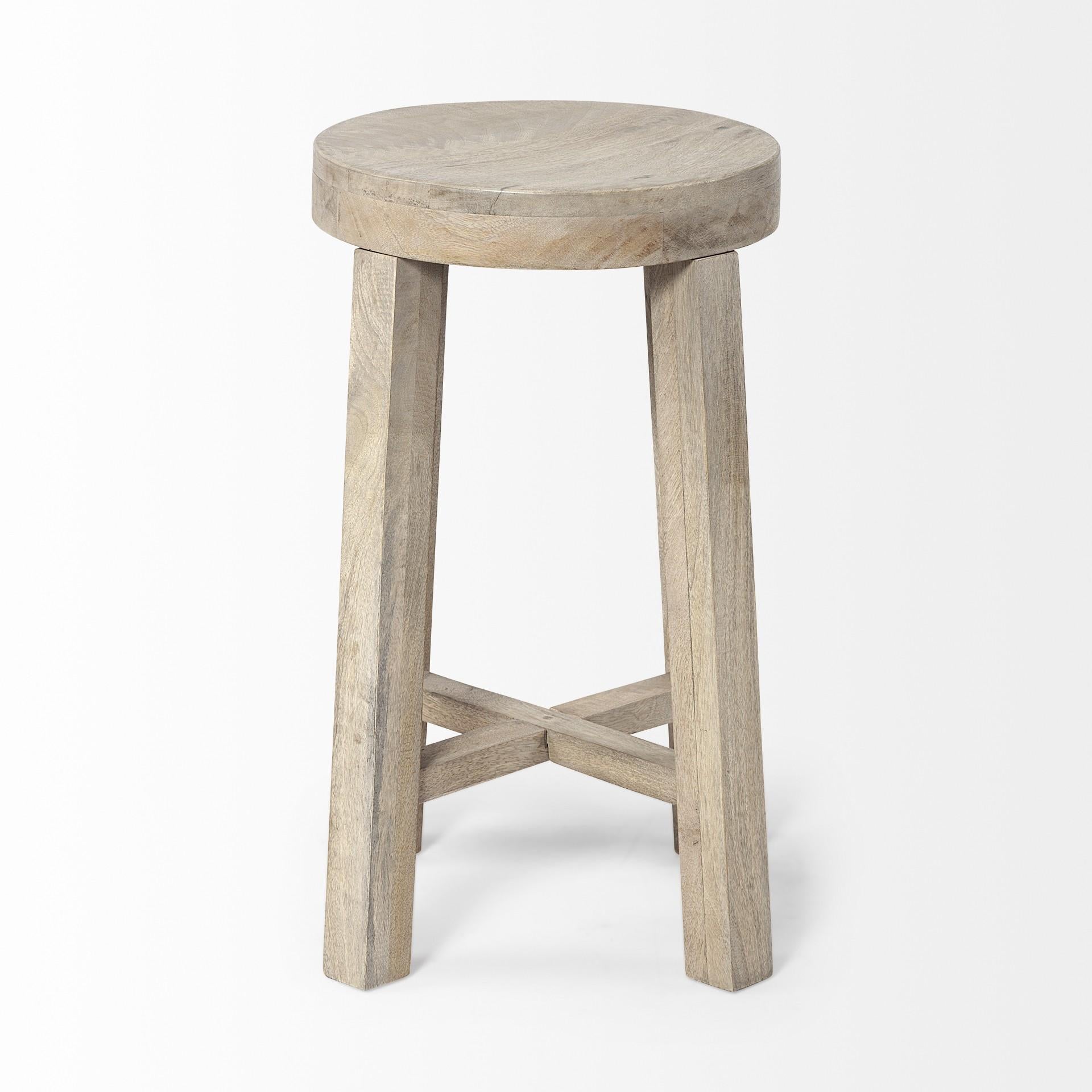 Cool Gray Whitewash Round Wooden Stool