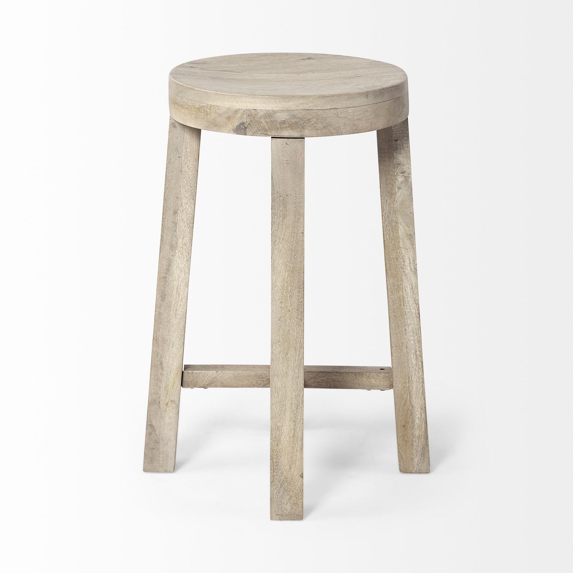 Cool Gray Whitewash Round Wooden Stool