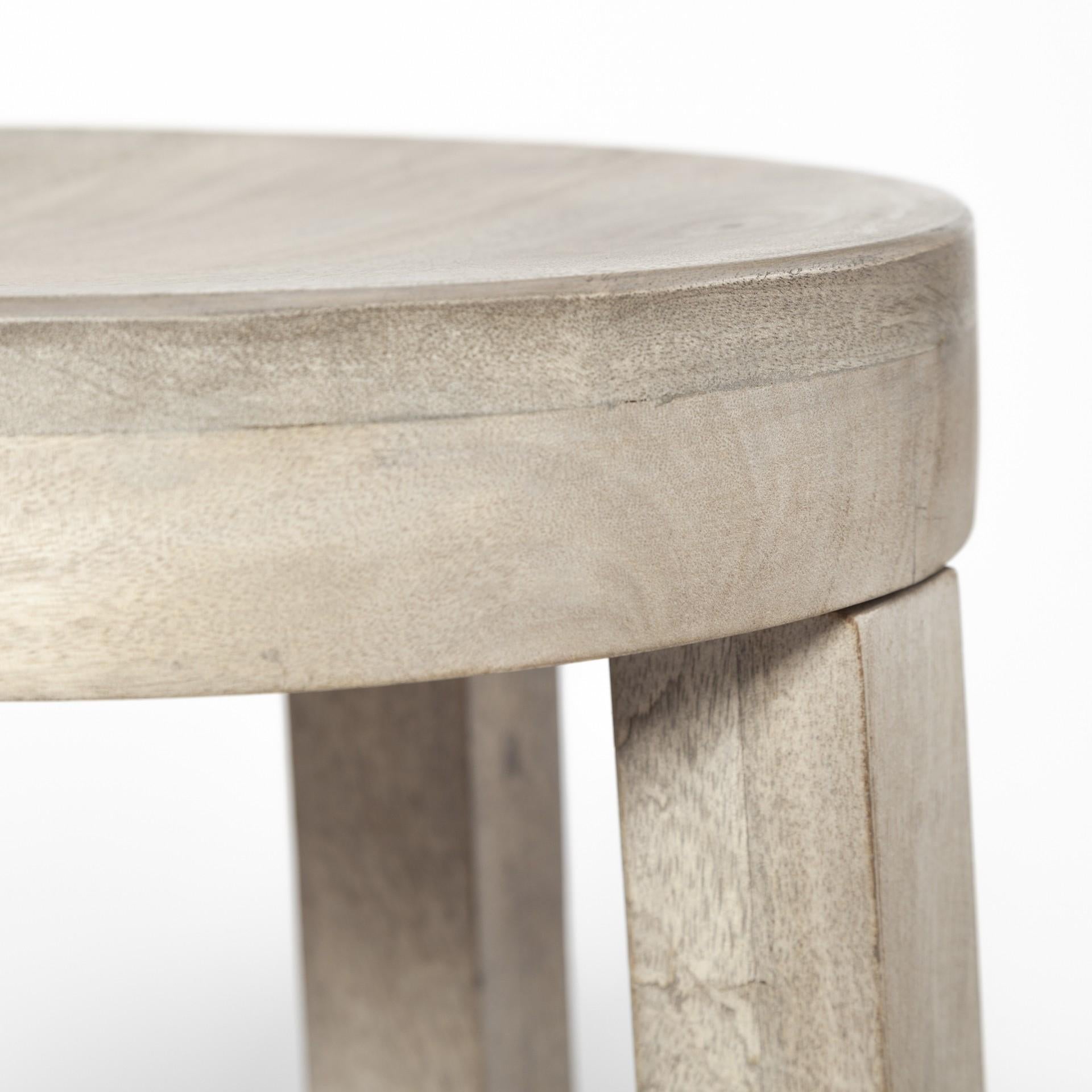 Cool Gray Whitewash Round Wooden Stool