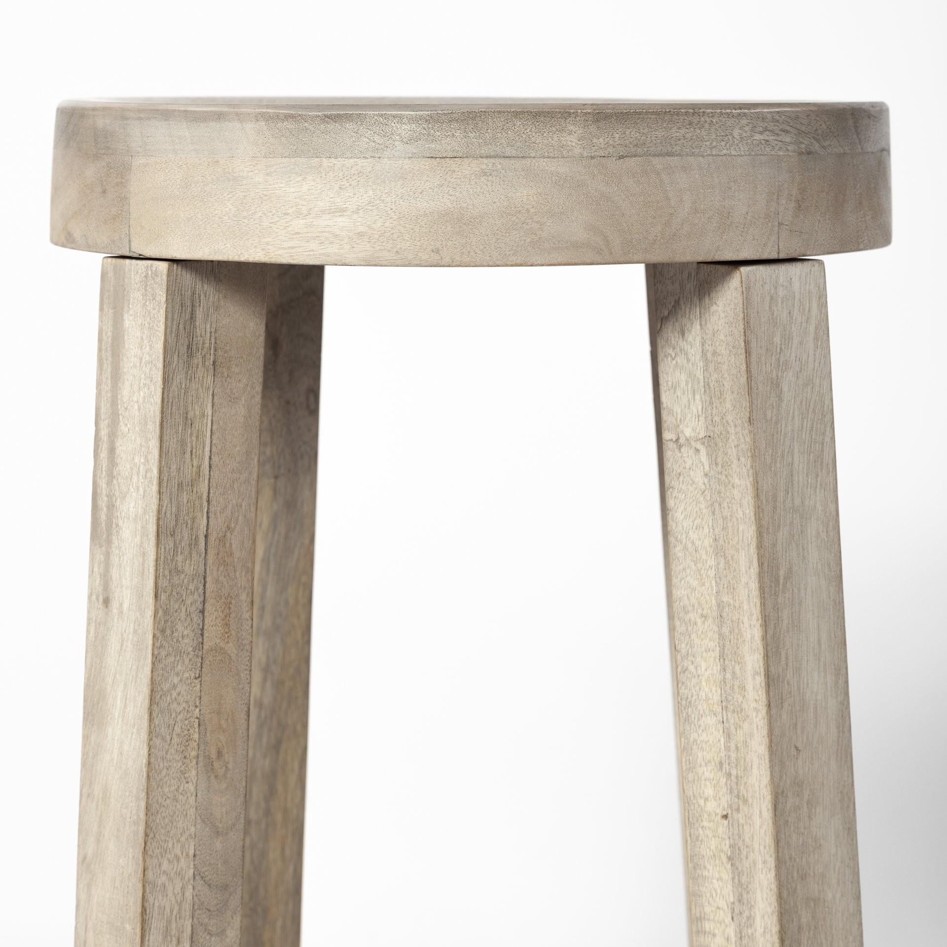 Cool Gray Whitewash Round Wooden Stool