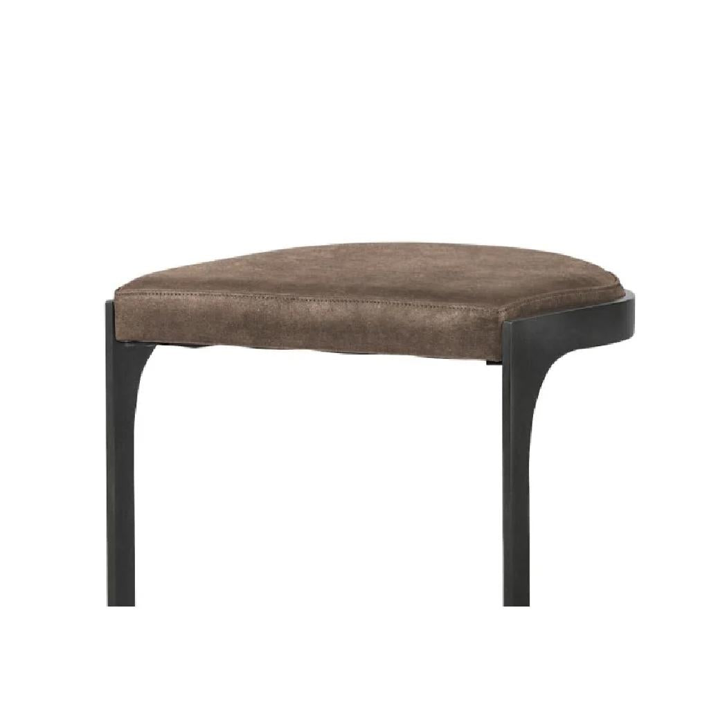 Dark Brown Leather C Shape Metal Counter Stool