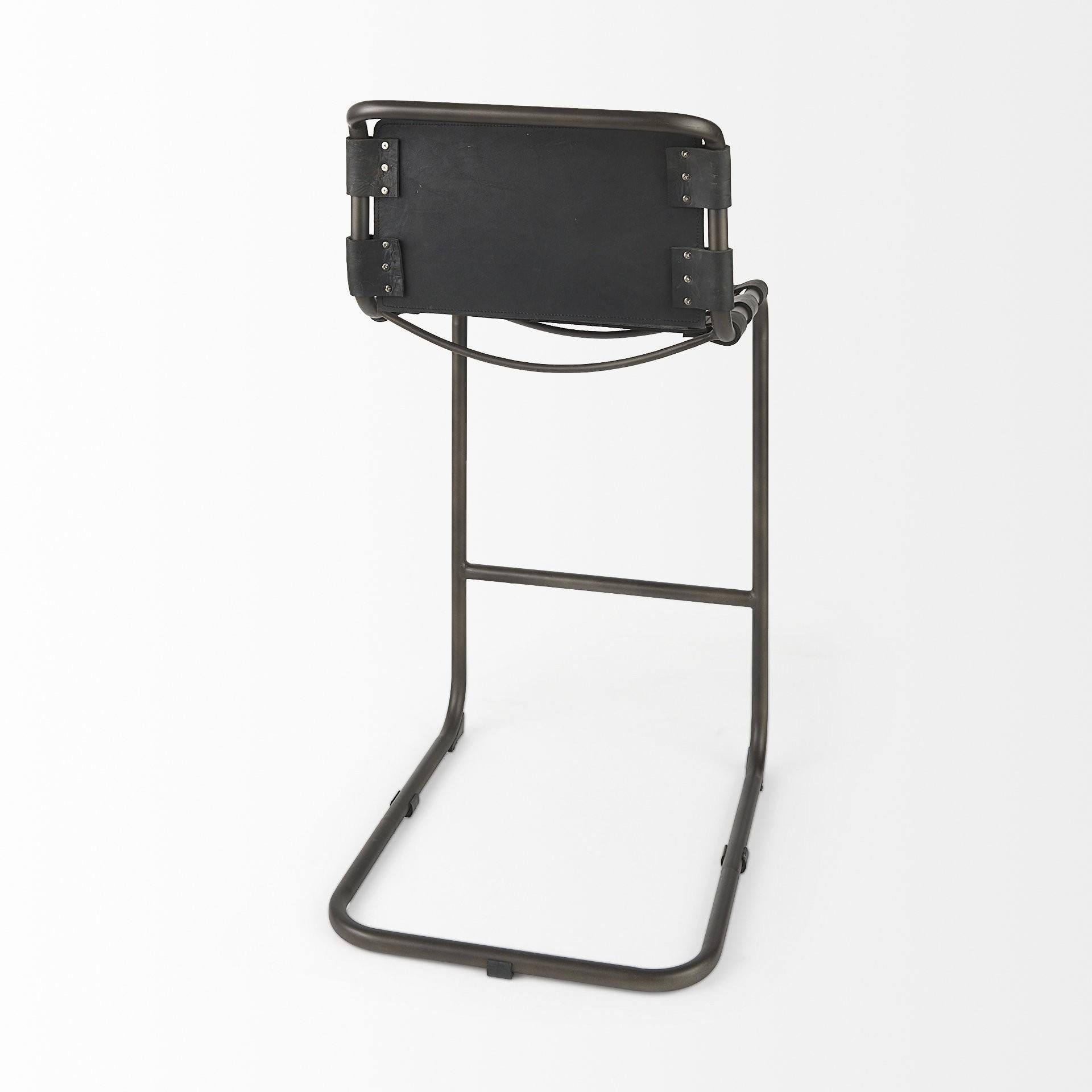 Black Leather Iron Framed Bar Stool