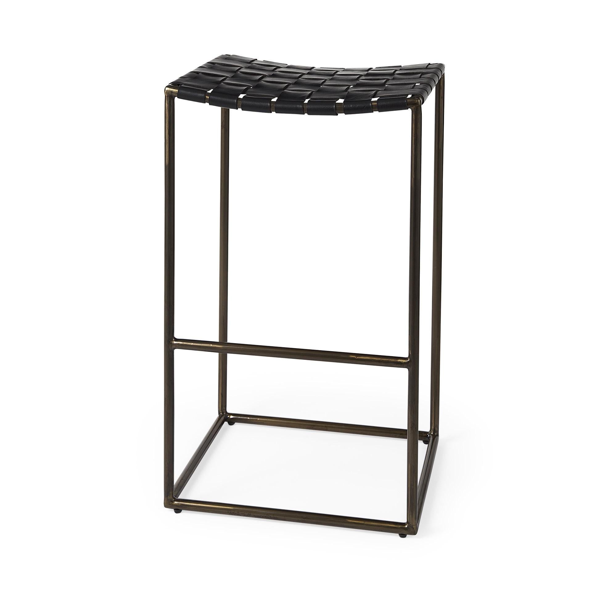 Black Woven Leather Bar Stool