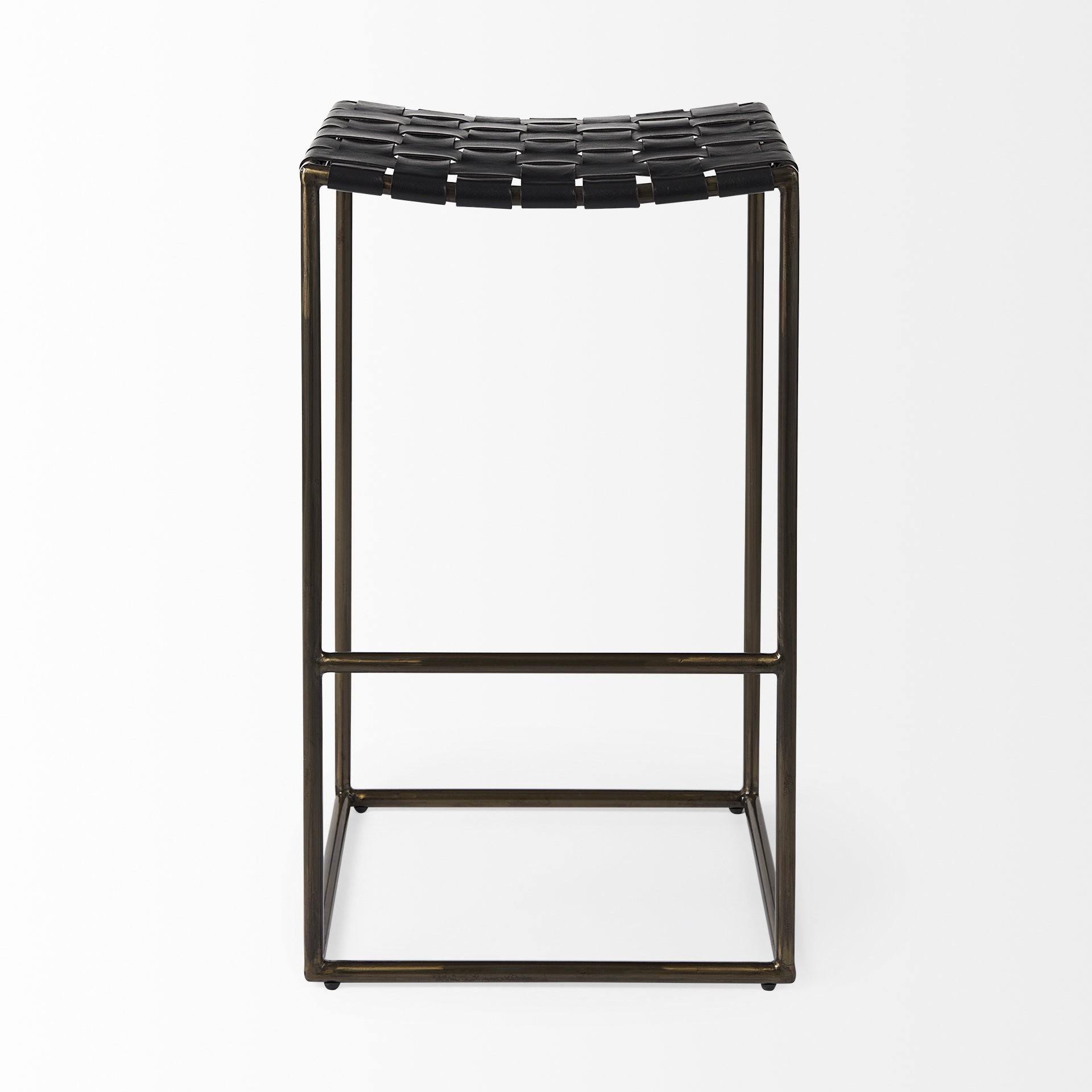 Black Woven Leather Bar Stool