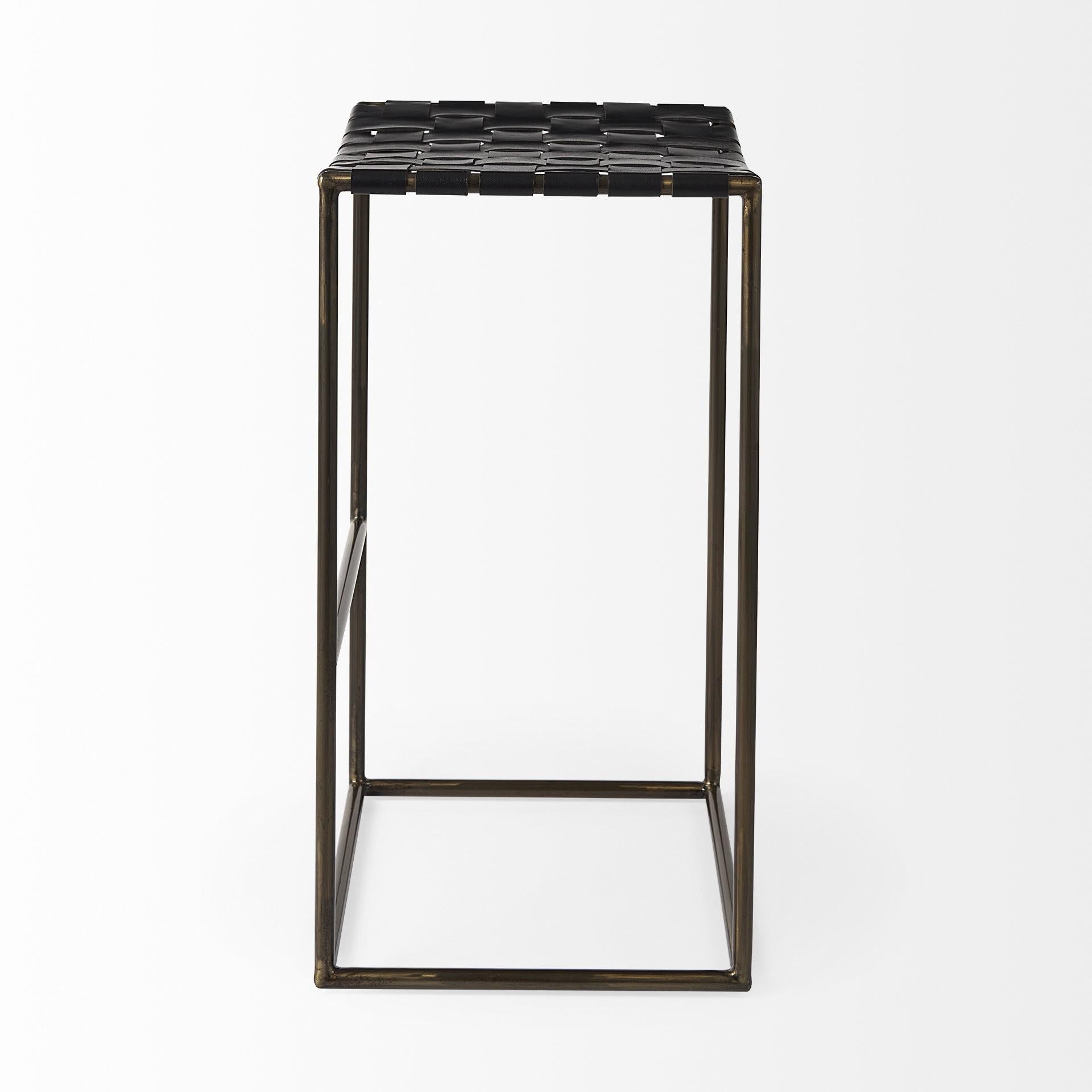 Black Woven Leather Bar Stool