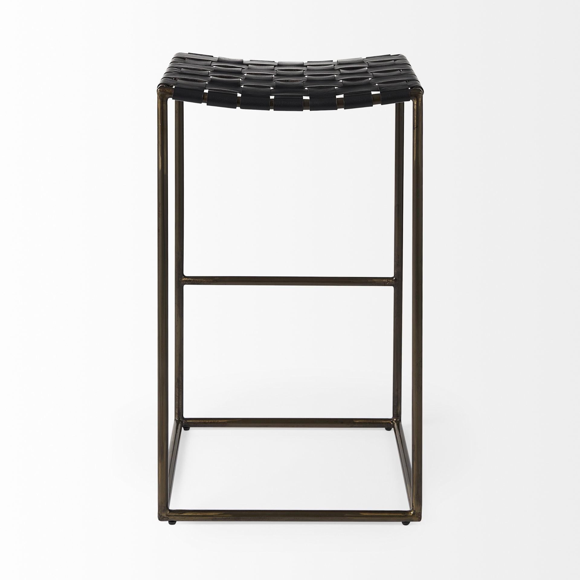 Black Woven Leather Bar Stool