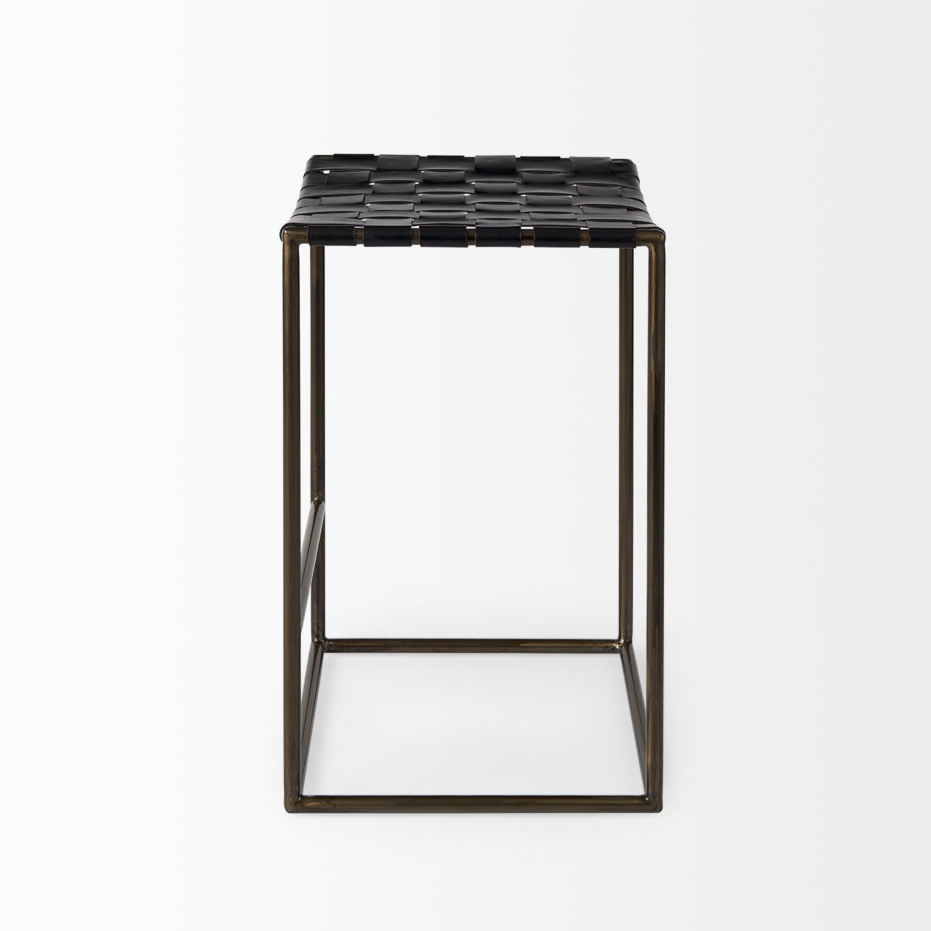 Black Woven Leather Counter Stool