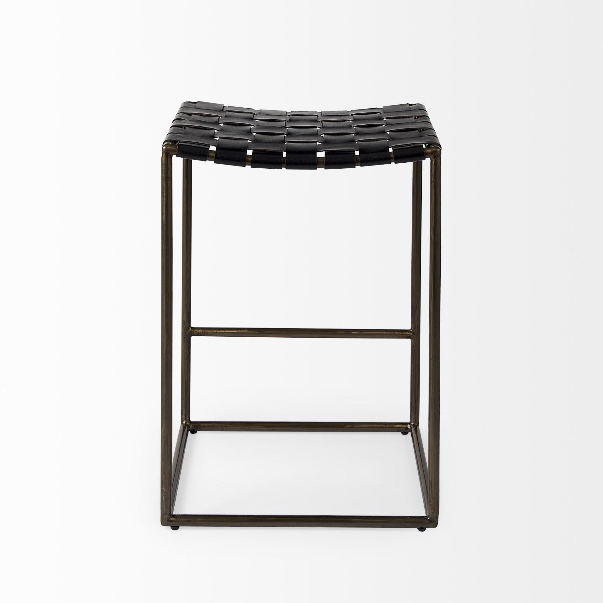 Black Woven Leather Counter Stool