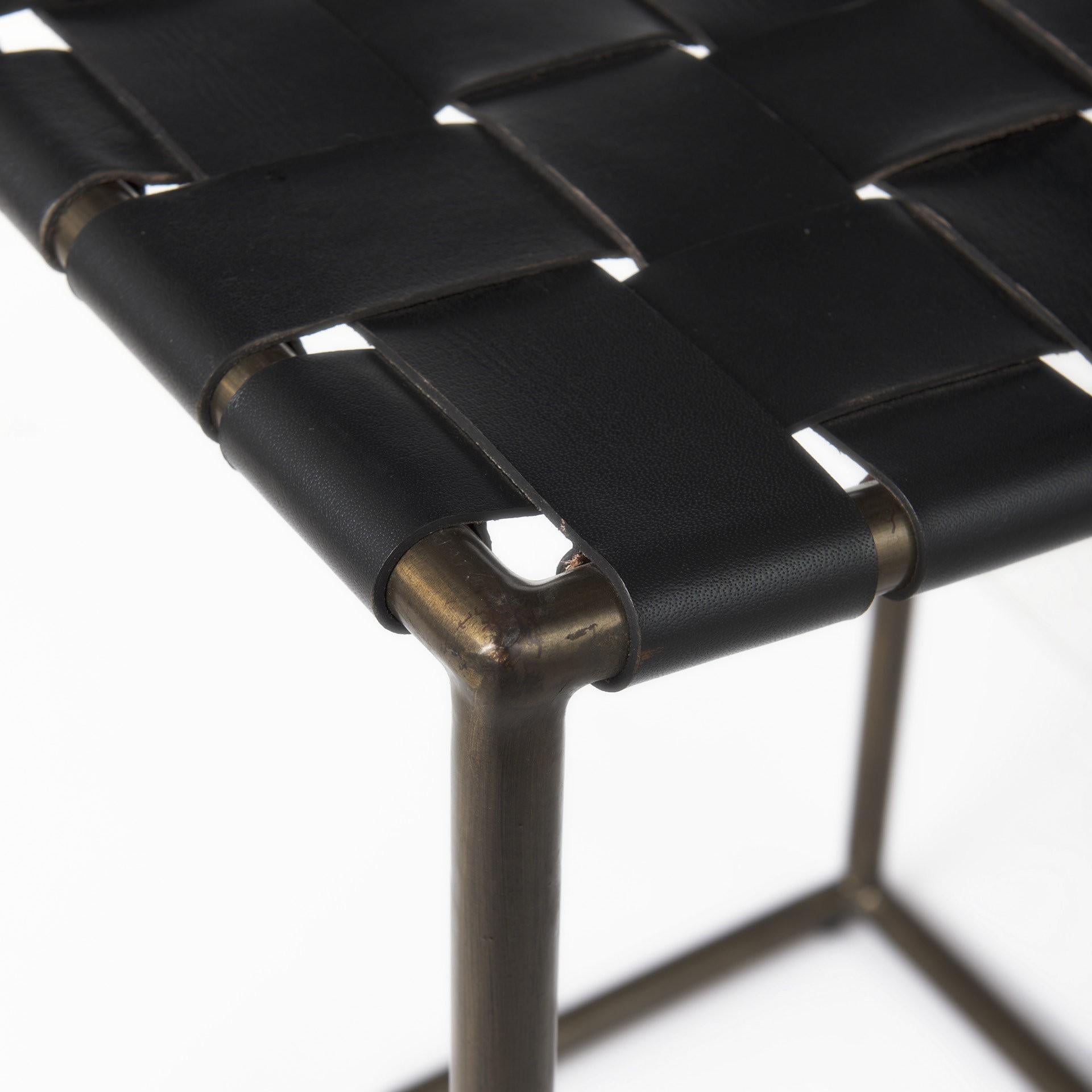 Black Woven Leather Counter Stool