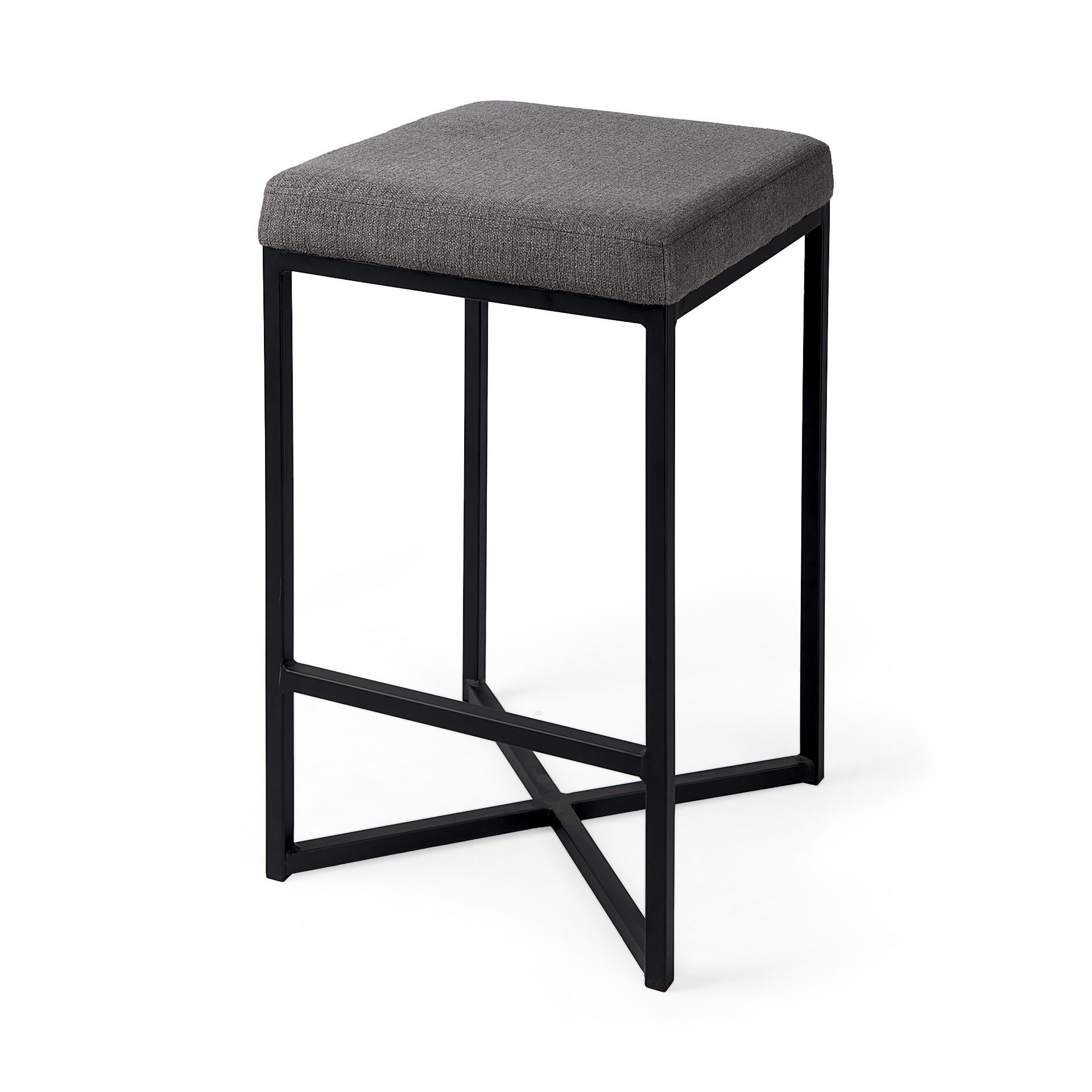 Geo Cube Black Metal and Gray Counter Stool