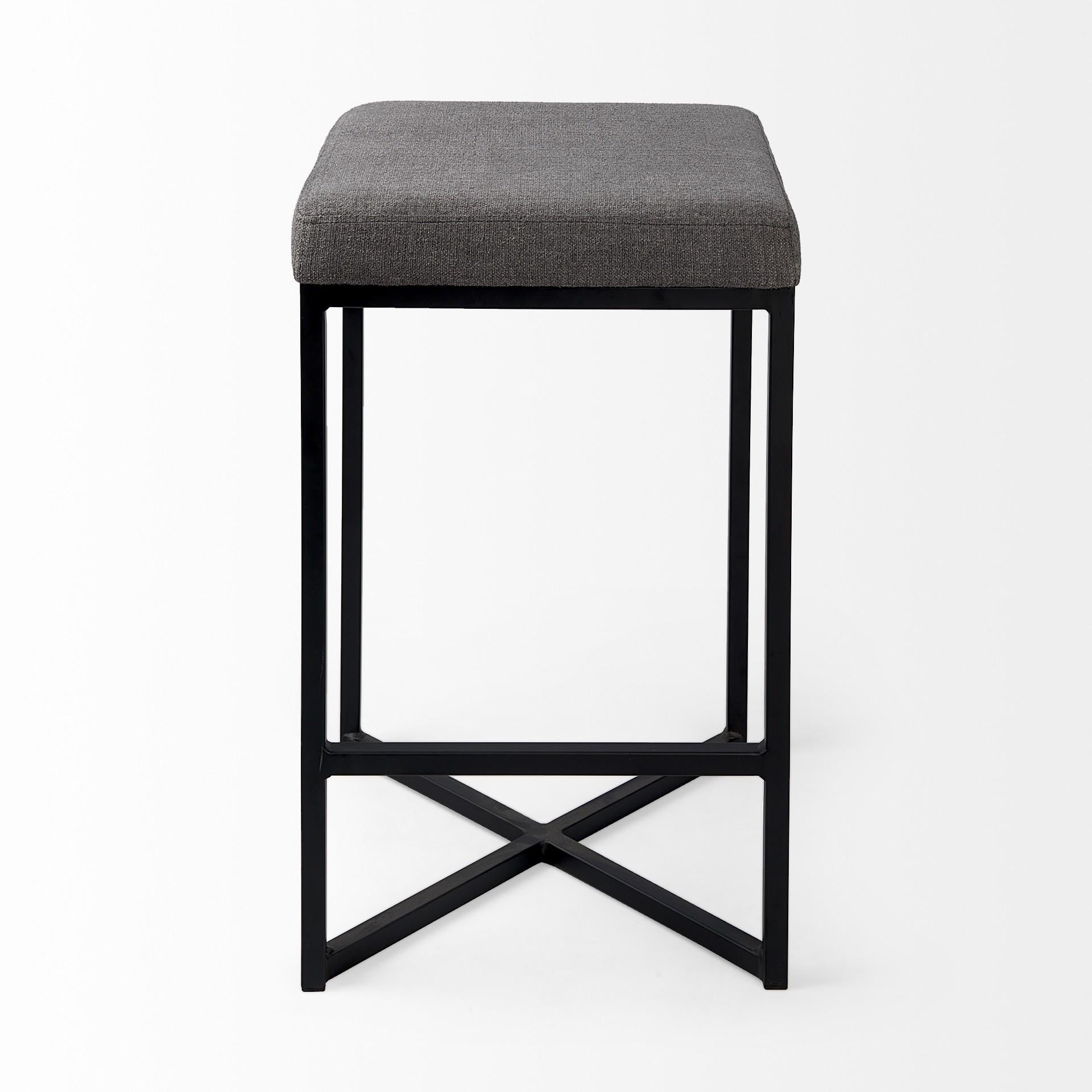 Geo Cube Black Metal and Gray Counter Stool