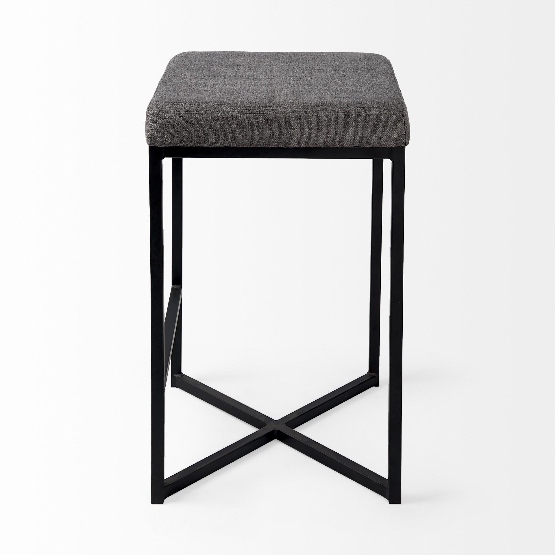 Geo Cube Black Metal and Gray Counter Stool