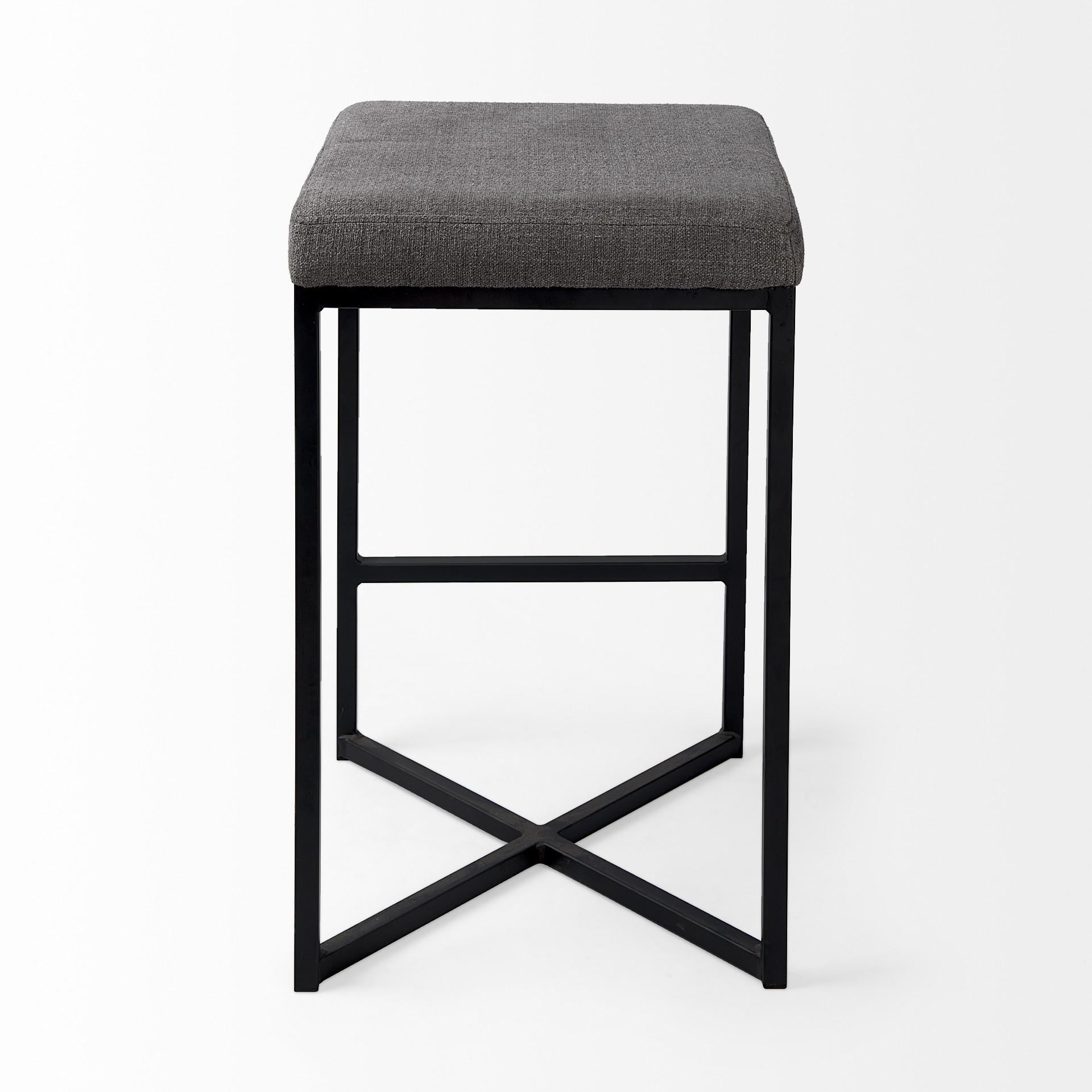 Geo Cube Black Metal and Gray Counter Stool