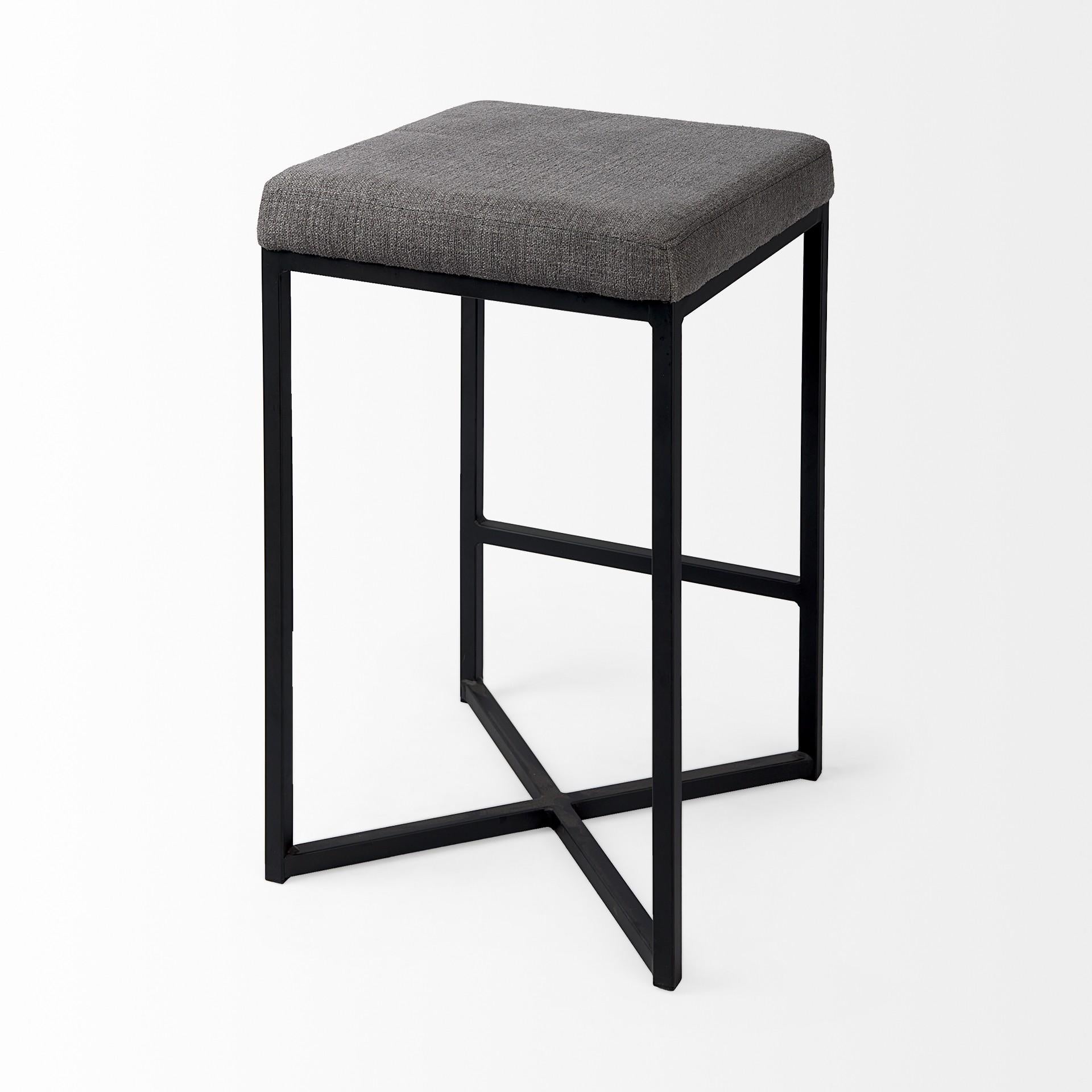 Geo Cube Black Metal and Gray Counter Stool