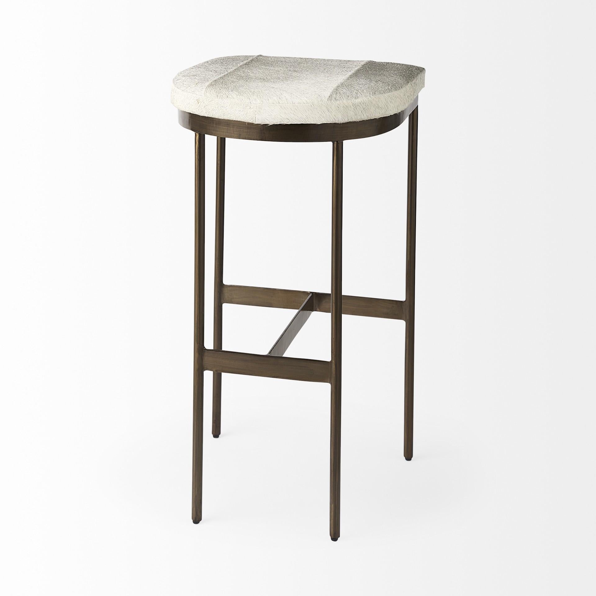 Cowhide Bar Stool with Gold Metal Frame