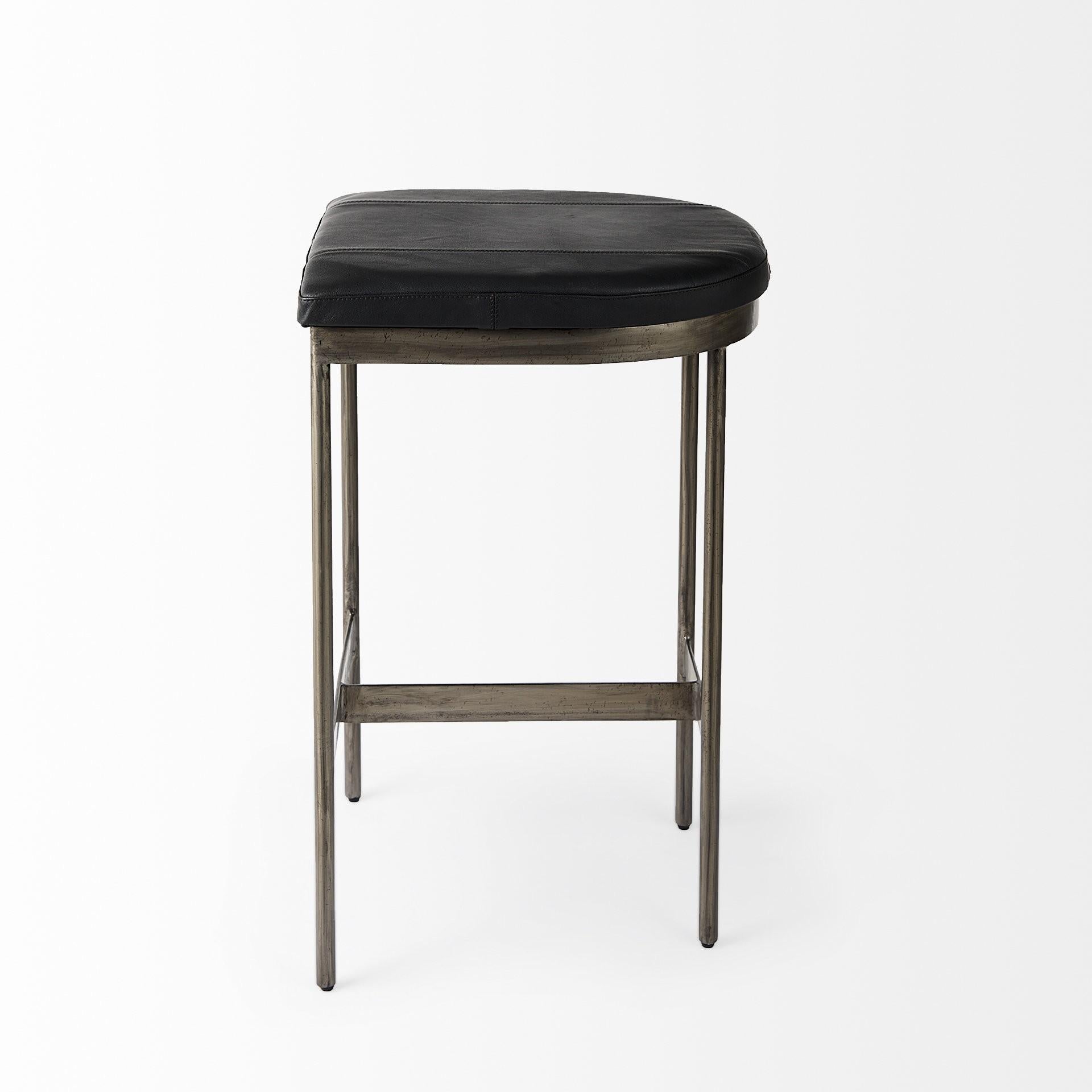 Black Leather Counter Stool with Gold Metal Frame