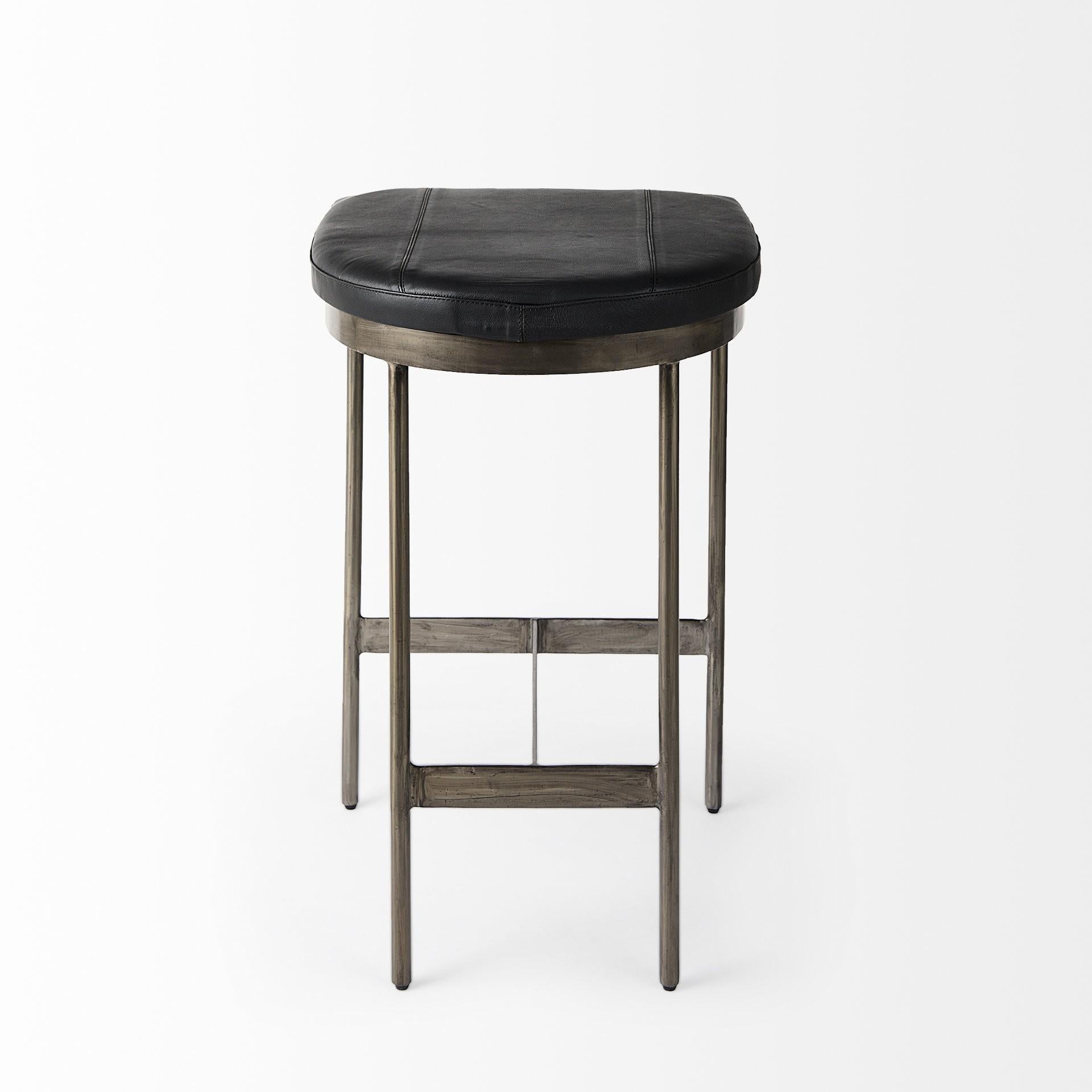 Black Leather Counter Stool with Gold Metal Frame