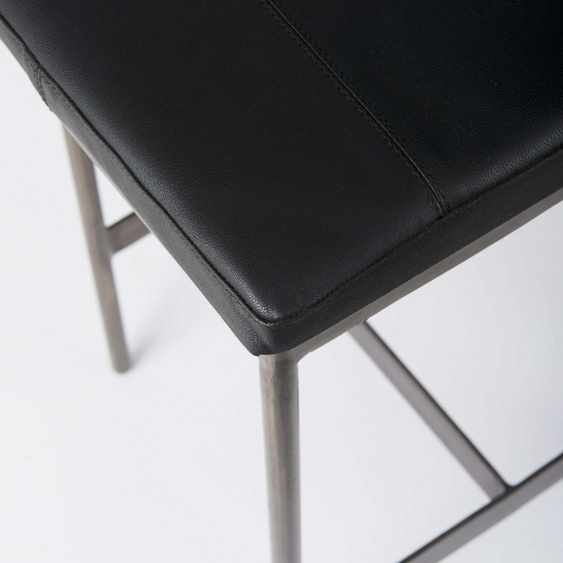 Black Leather Counter Stool with Gold Metal Frame