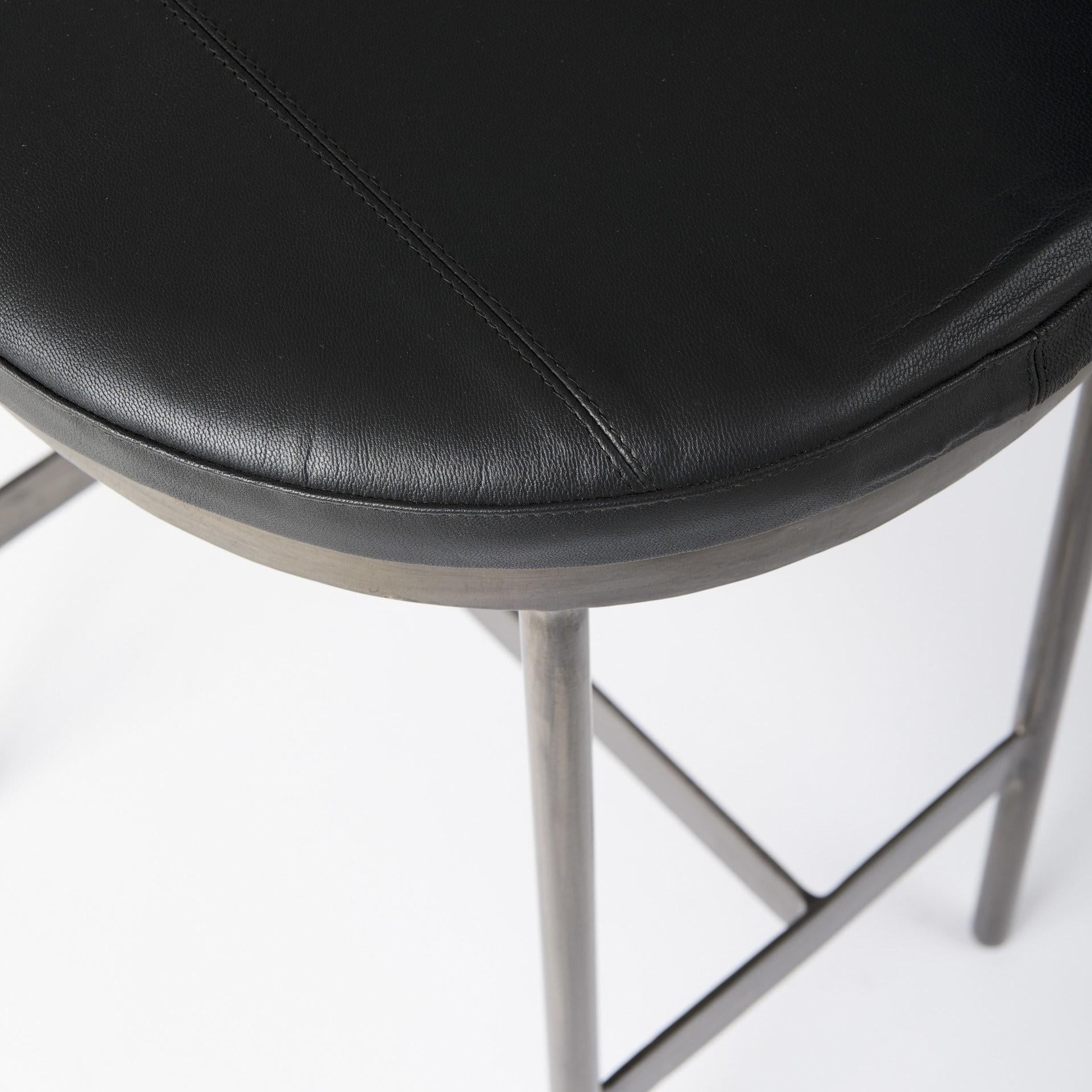 Black Leather Counter Stool with Gold Metal Frame