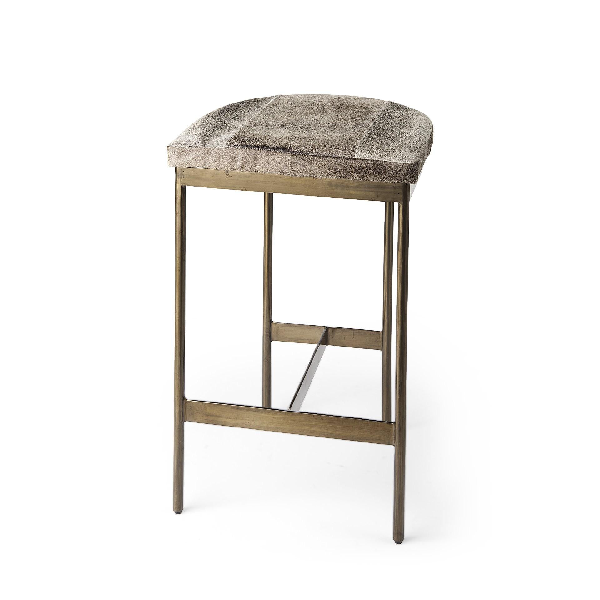 Cowhide Counter Stool with Gold Metal Frame