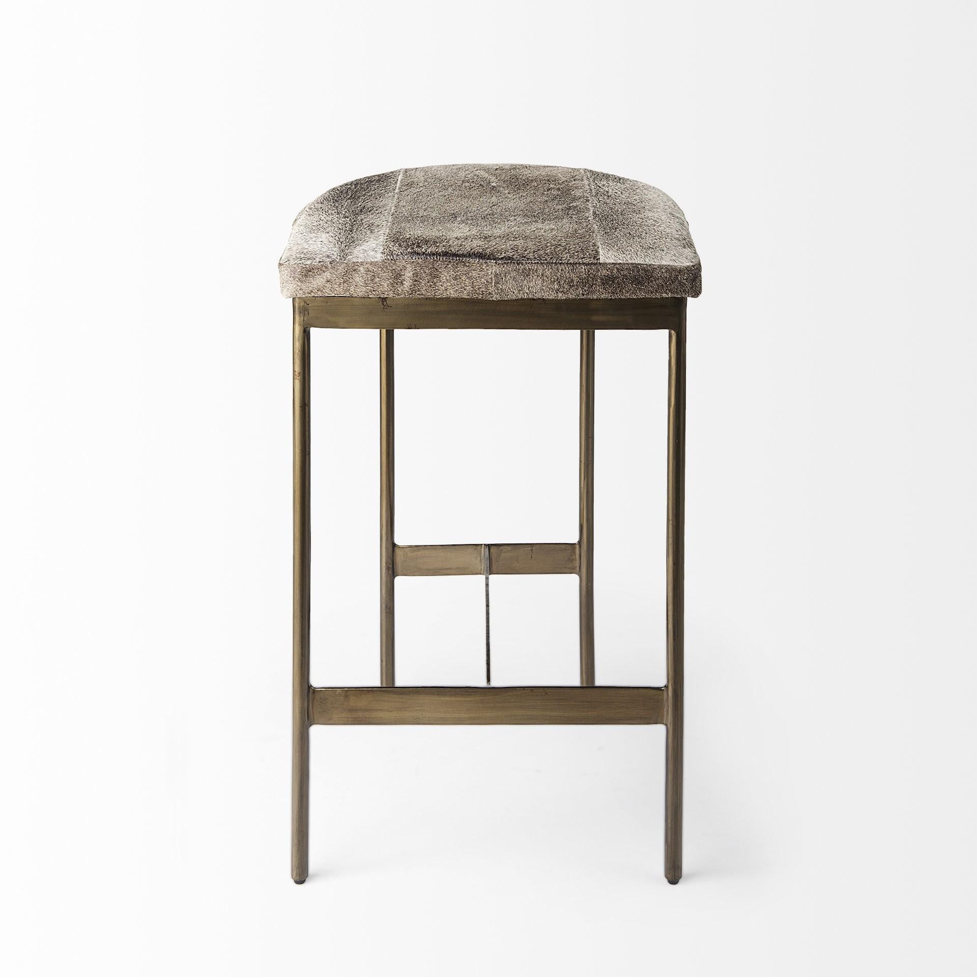 Cowhide Counter Stool with Gold Metal Frame