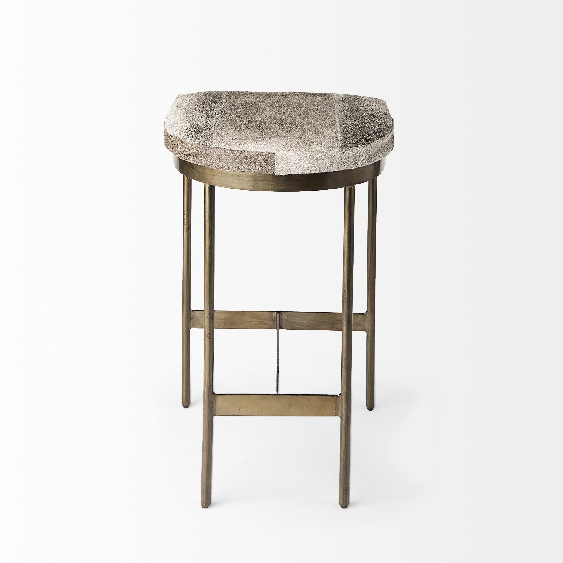 Cowhide Counter Stool with Gold Metal Frame