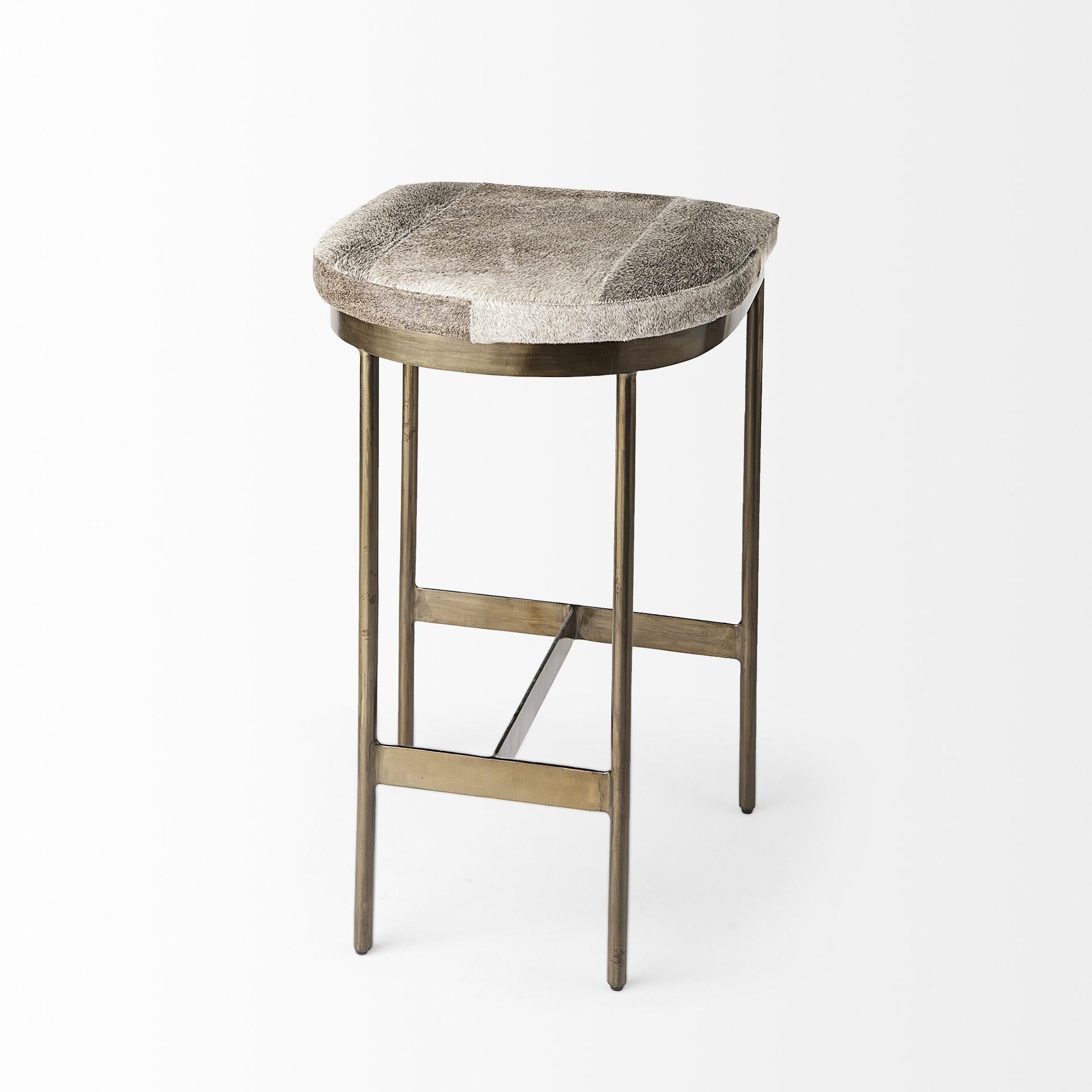 Cowhide Counter Stool with Gold Metal Frame