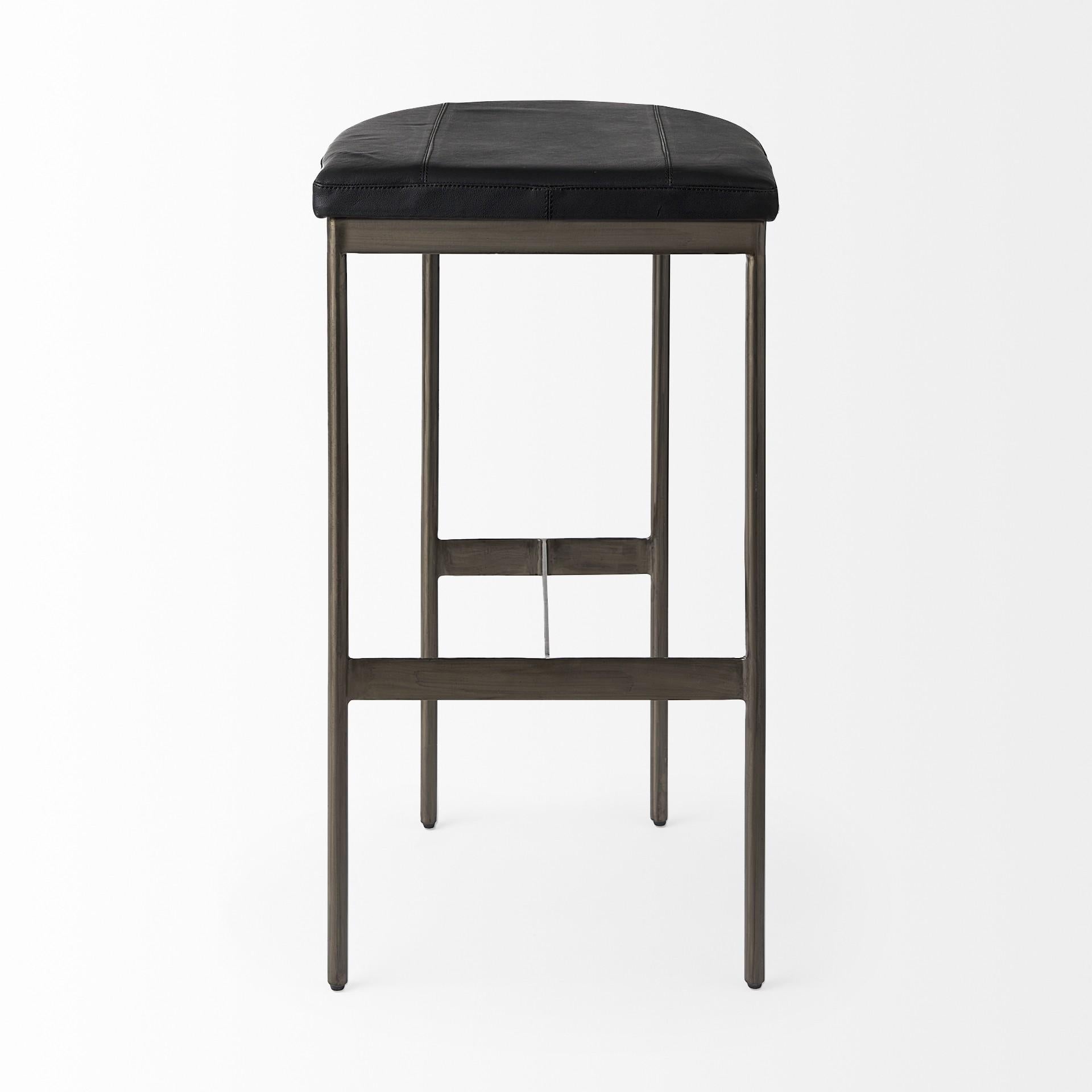 Black Leather Bar Stool with Gold Metal Frame