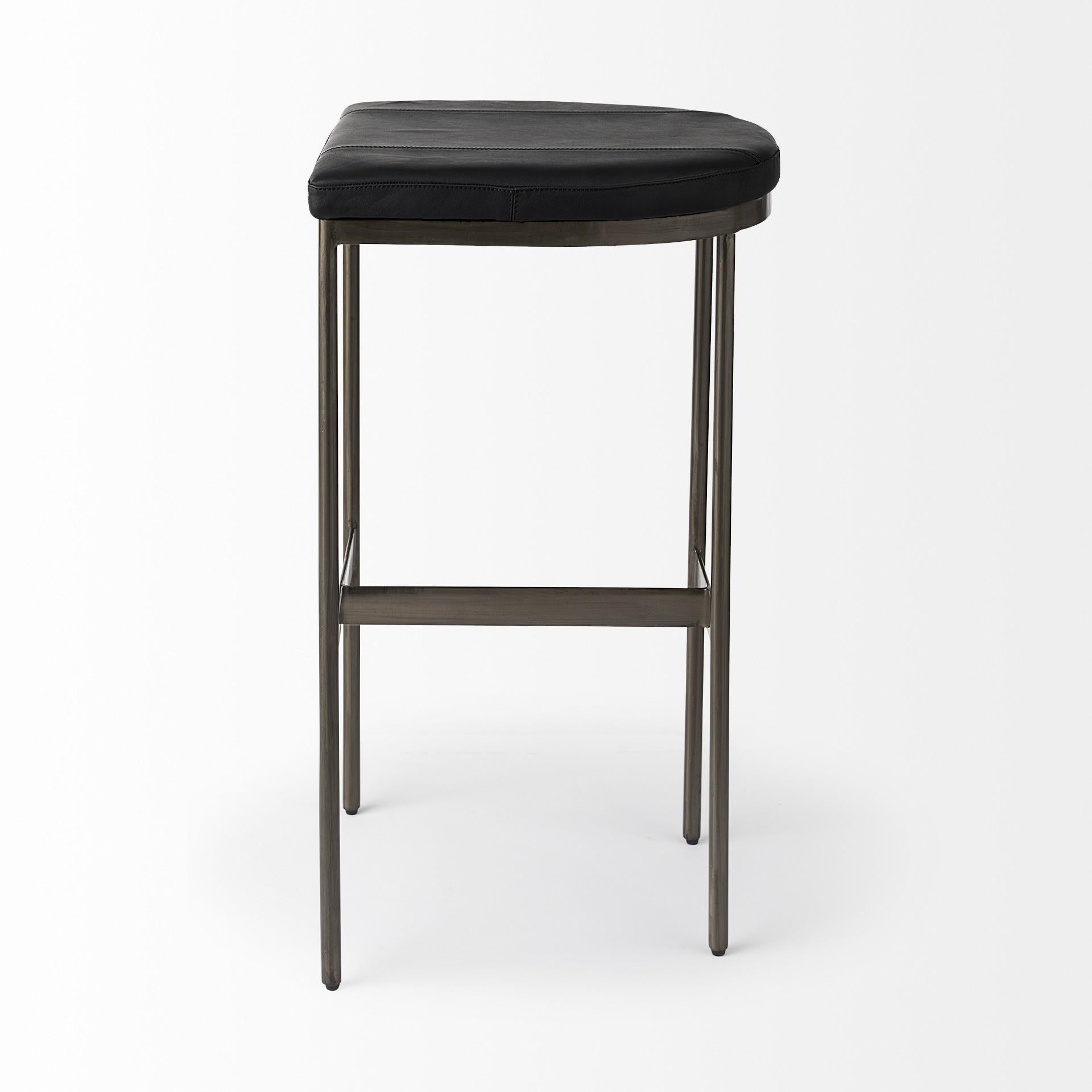 Black Leather Bar Stool with Gold Metal Frame