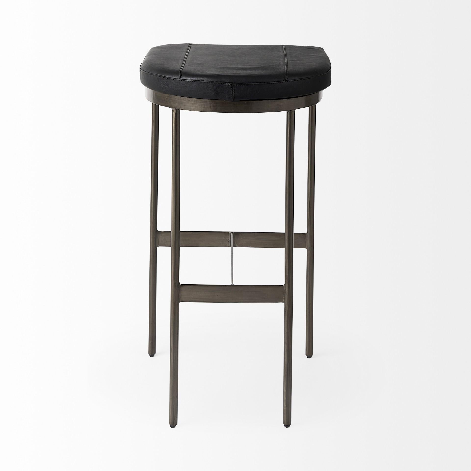 Black Leather Bar Stool with Gold Metal Frame