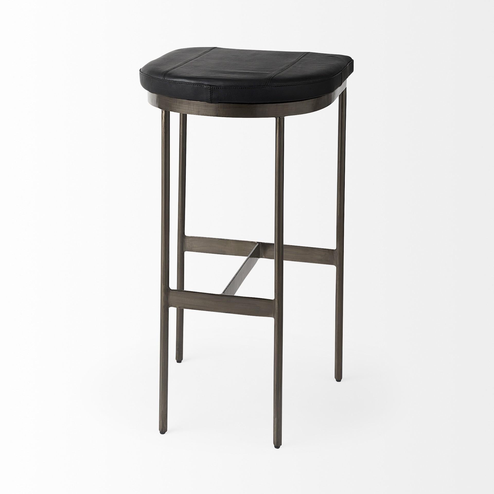 Black Leather Bar Stool with Gold Metal Frame