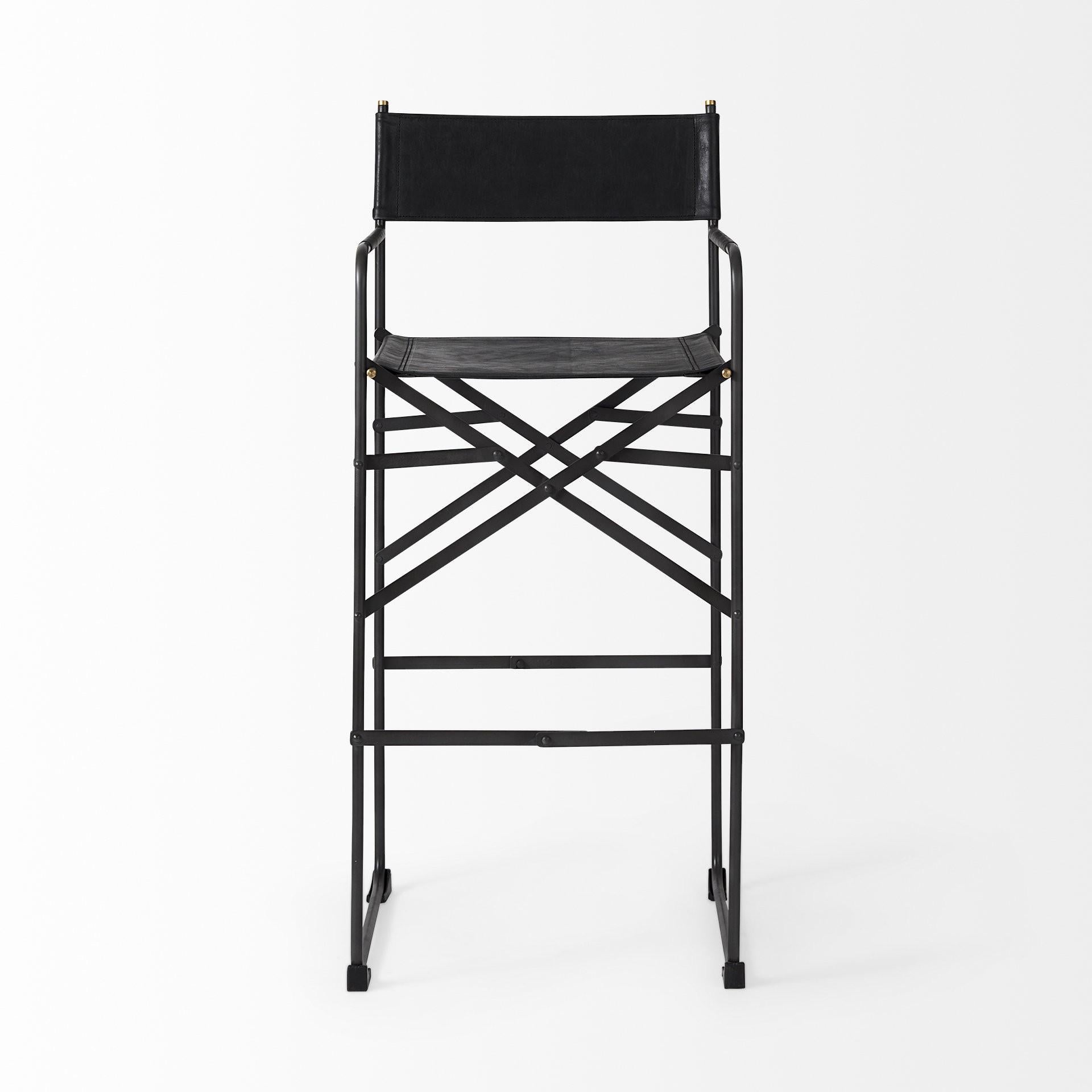 Black Leather Director's Chair Bar Stool