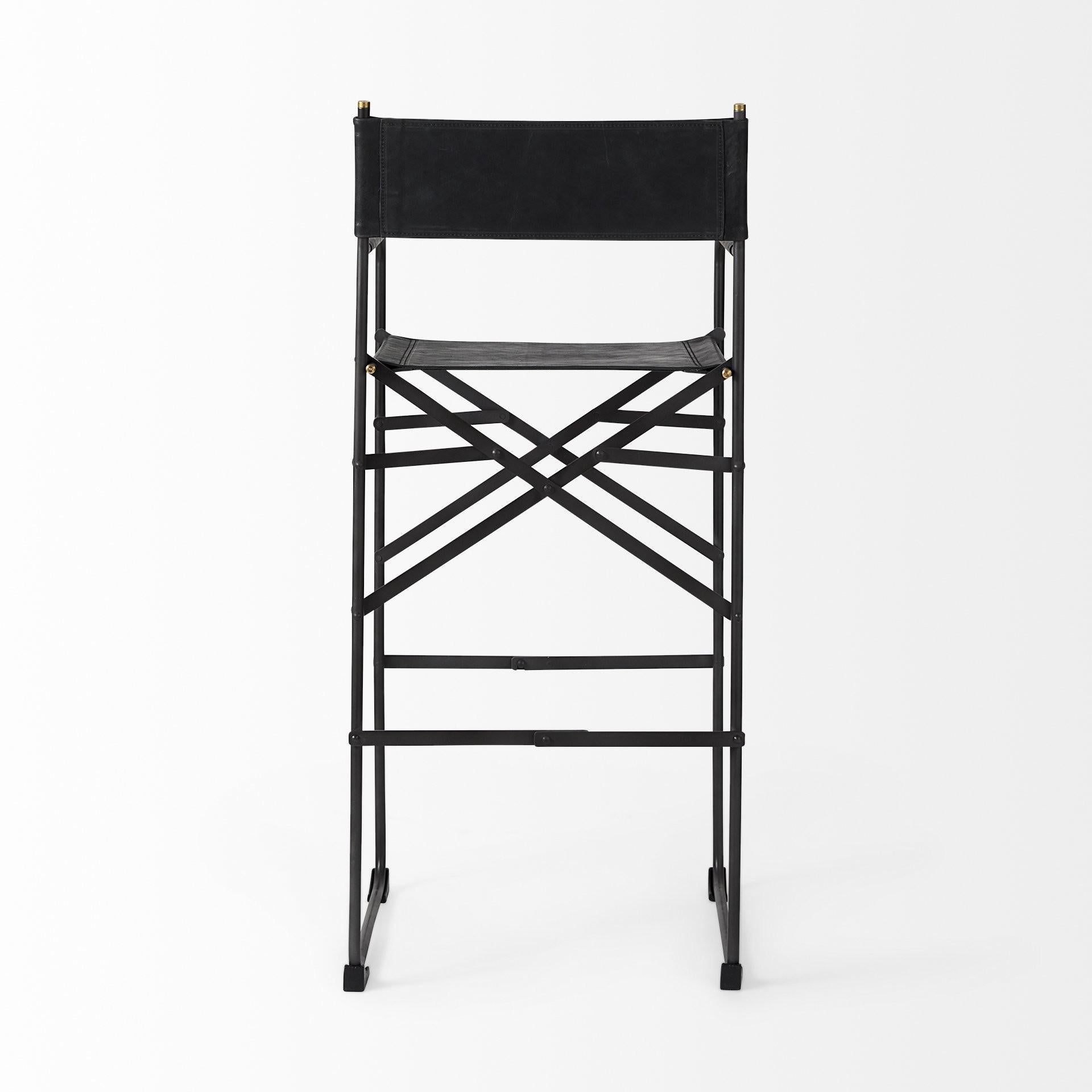 Black Leather Director's Chair Bar Stool