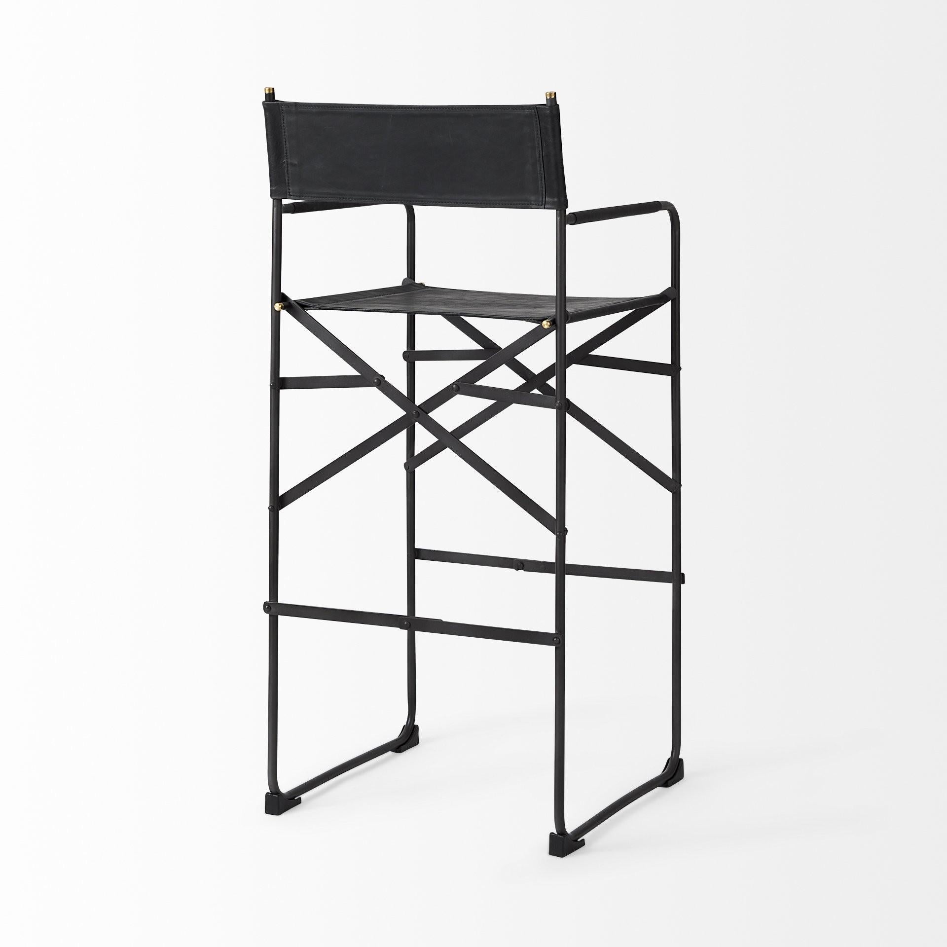 Black Leather Director's Chair Bar Stool