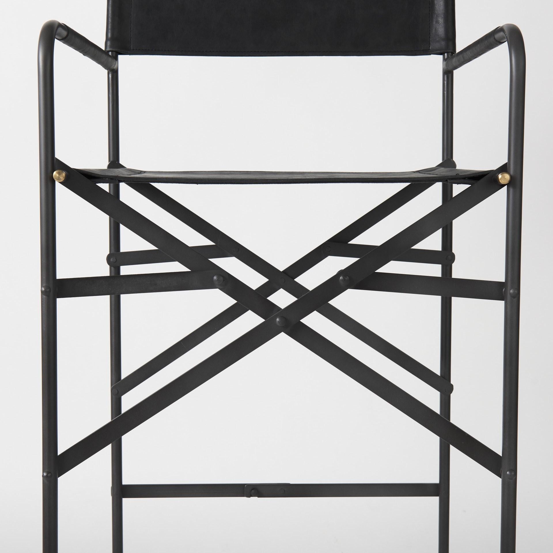 Black Leather Director's Chair Bar Stool