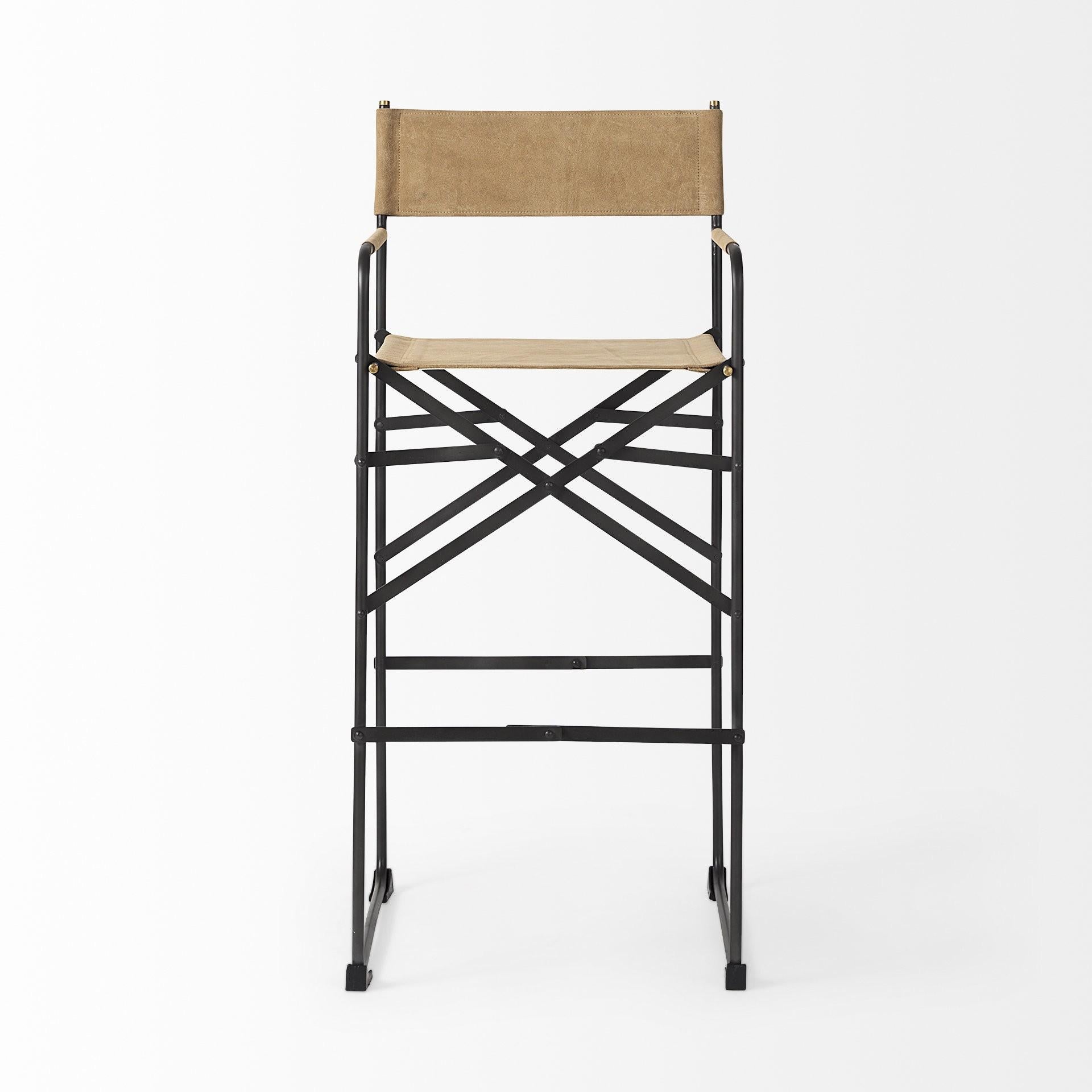 Tan Leather Director's Chair Bar Stool