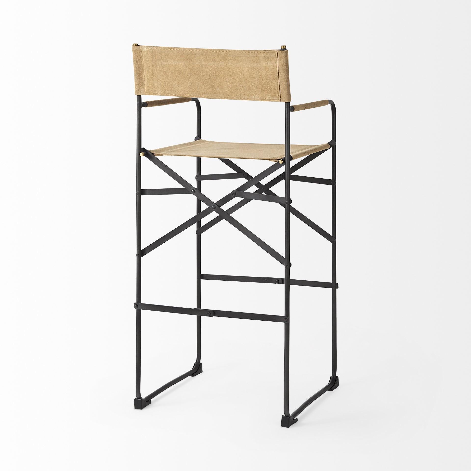 Tan Leather Director's Chair Bar Stool