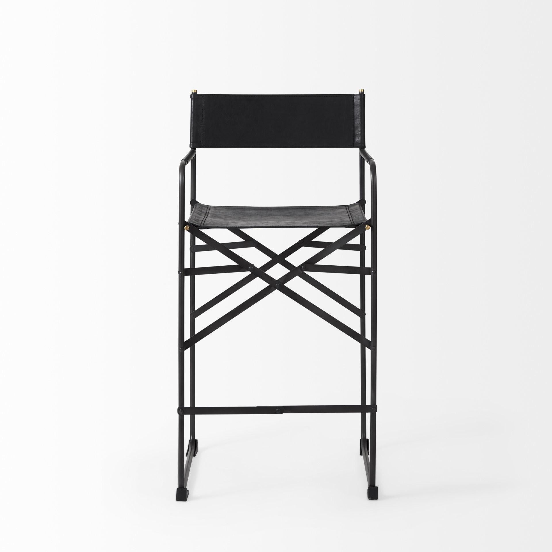 Black Leather Director's Chair Counter Stool