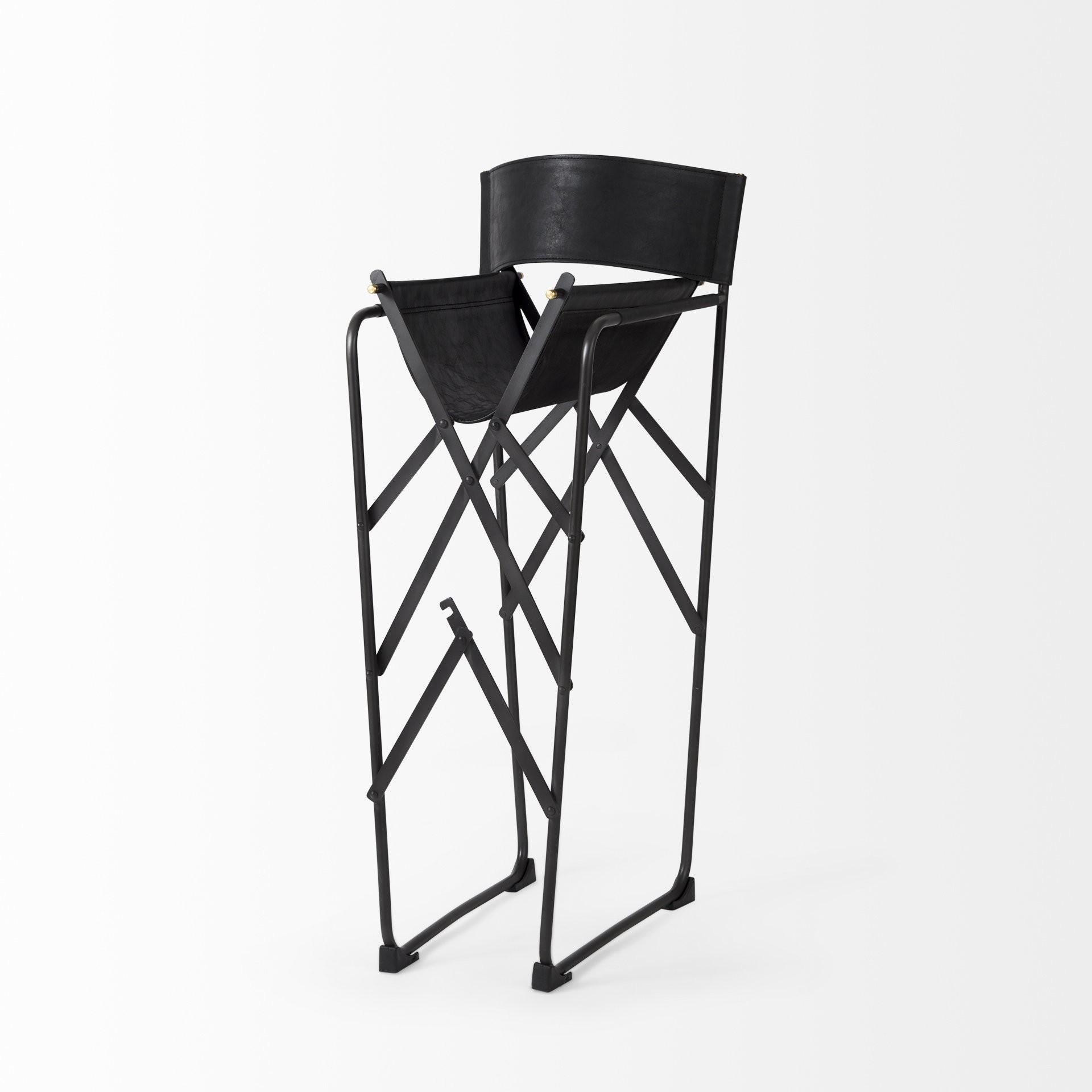 Black Leather Director's Chair Counter Stool