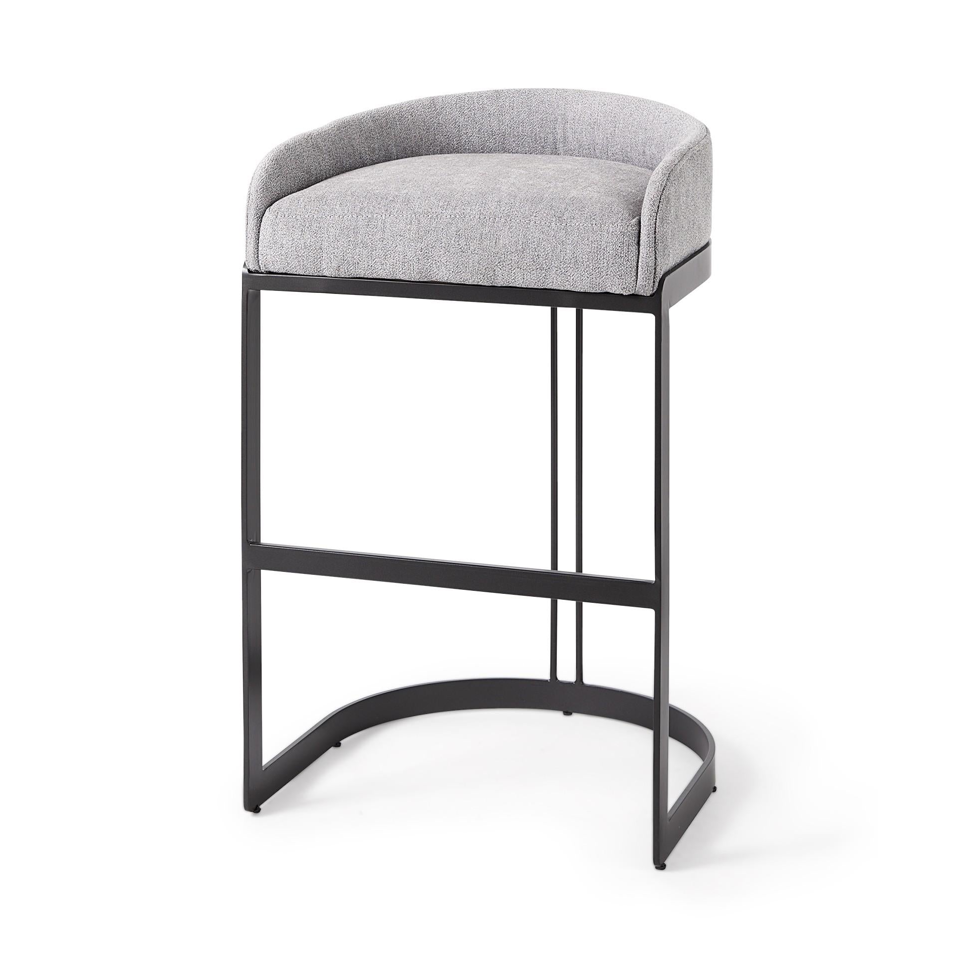 Light Gray Bar Stool with Black Metal Base