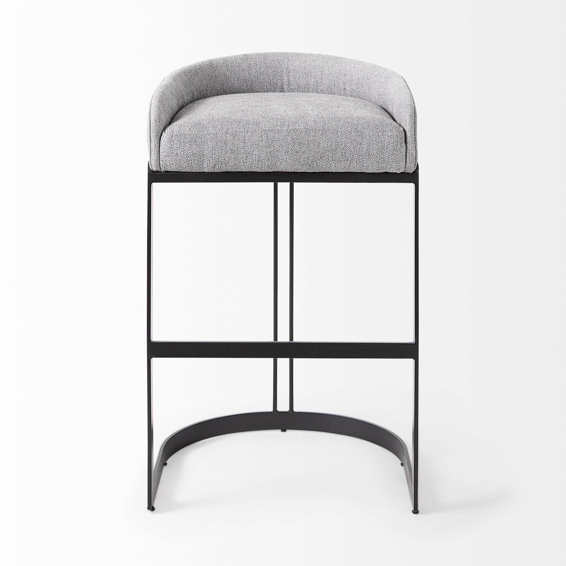 Light Gray Bar Stool with Black Metal Base