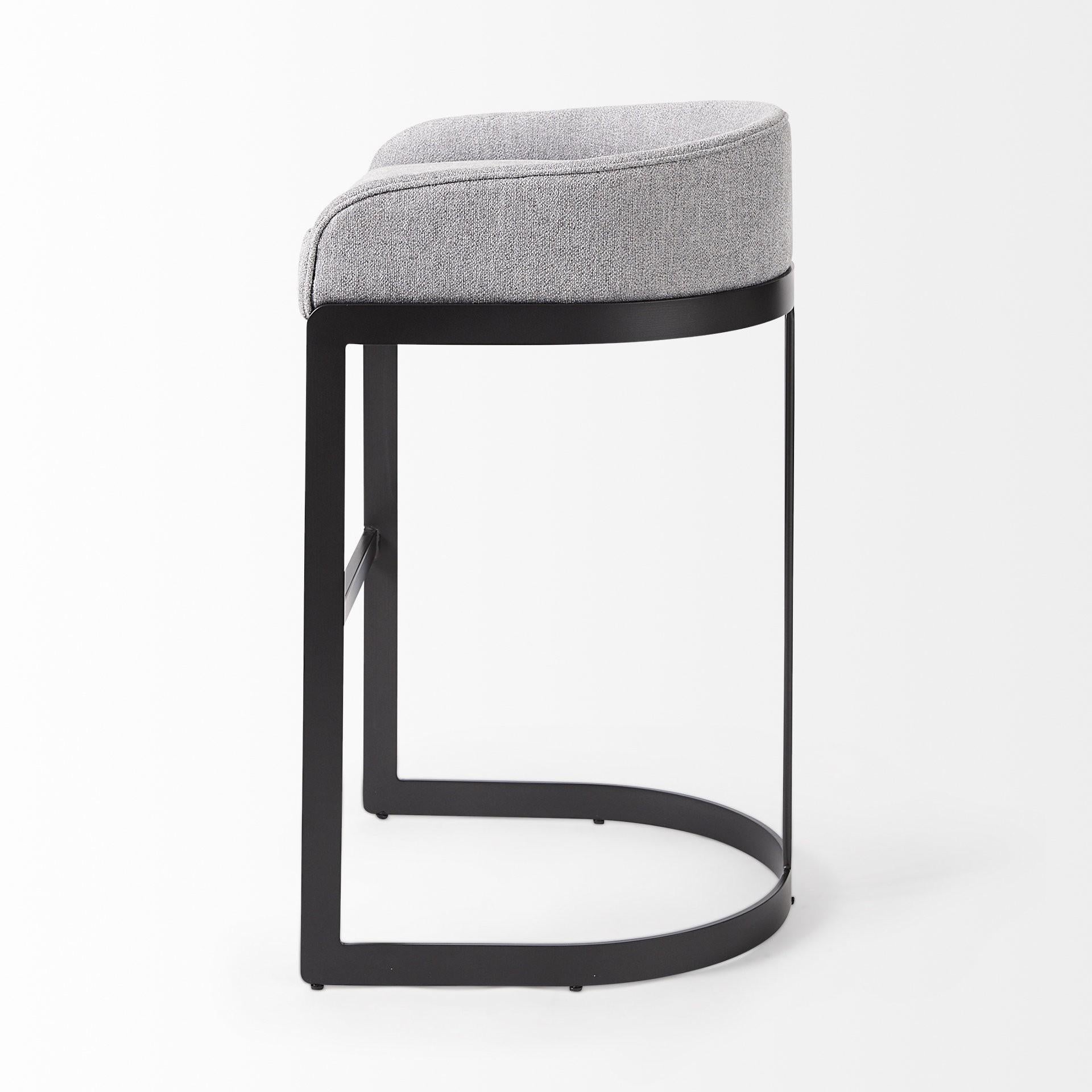 Light Gray Bar Stool with Black Metal Base