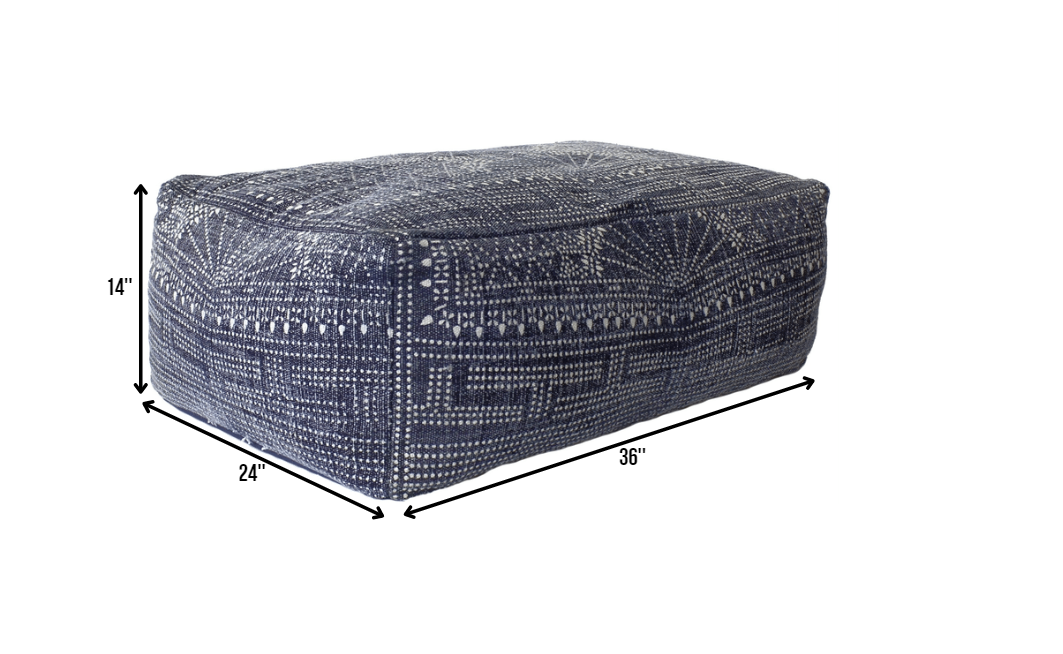 Navy Blue Patterned Rectangle Pouf