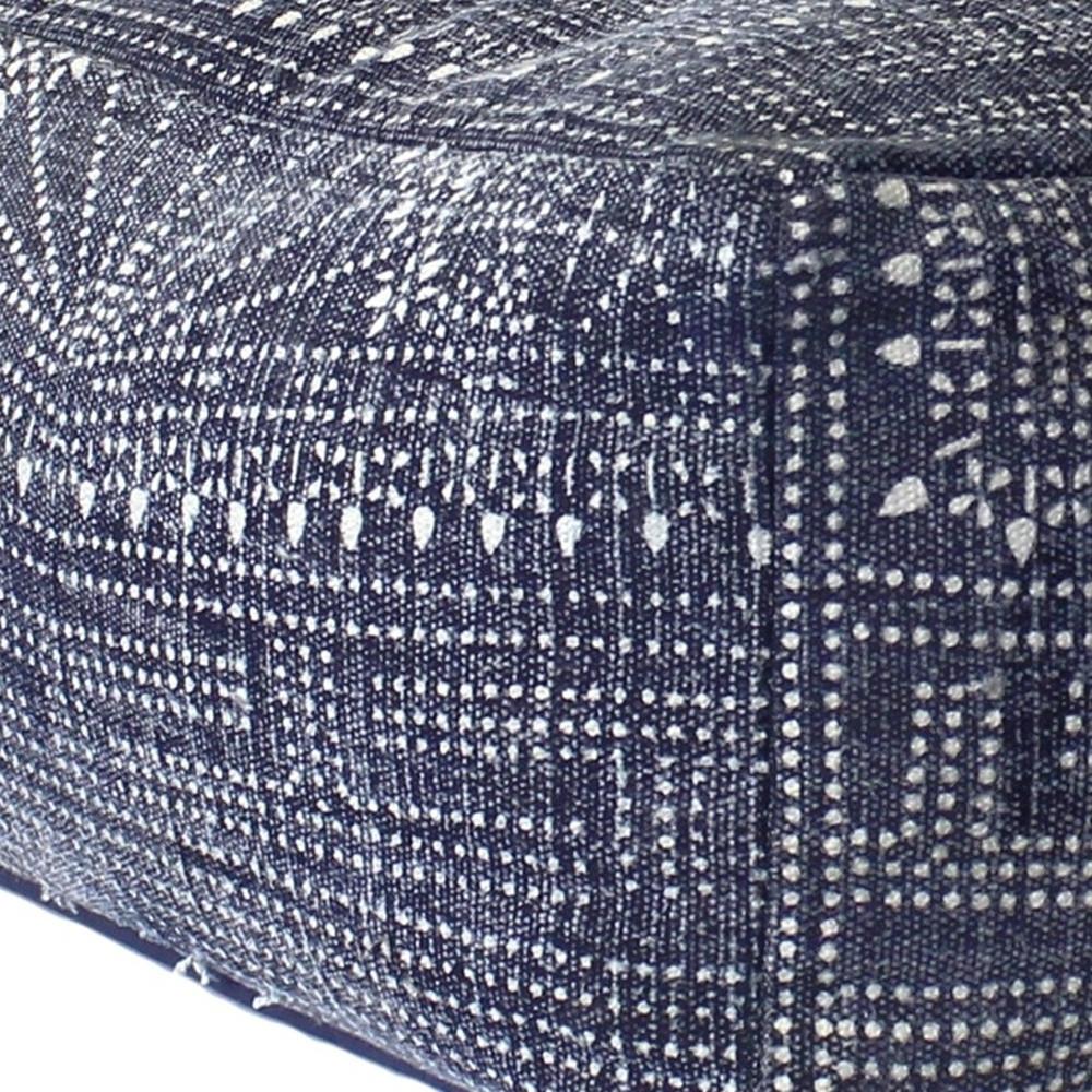 Navy Blue Patterned Rectangle Pouf