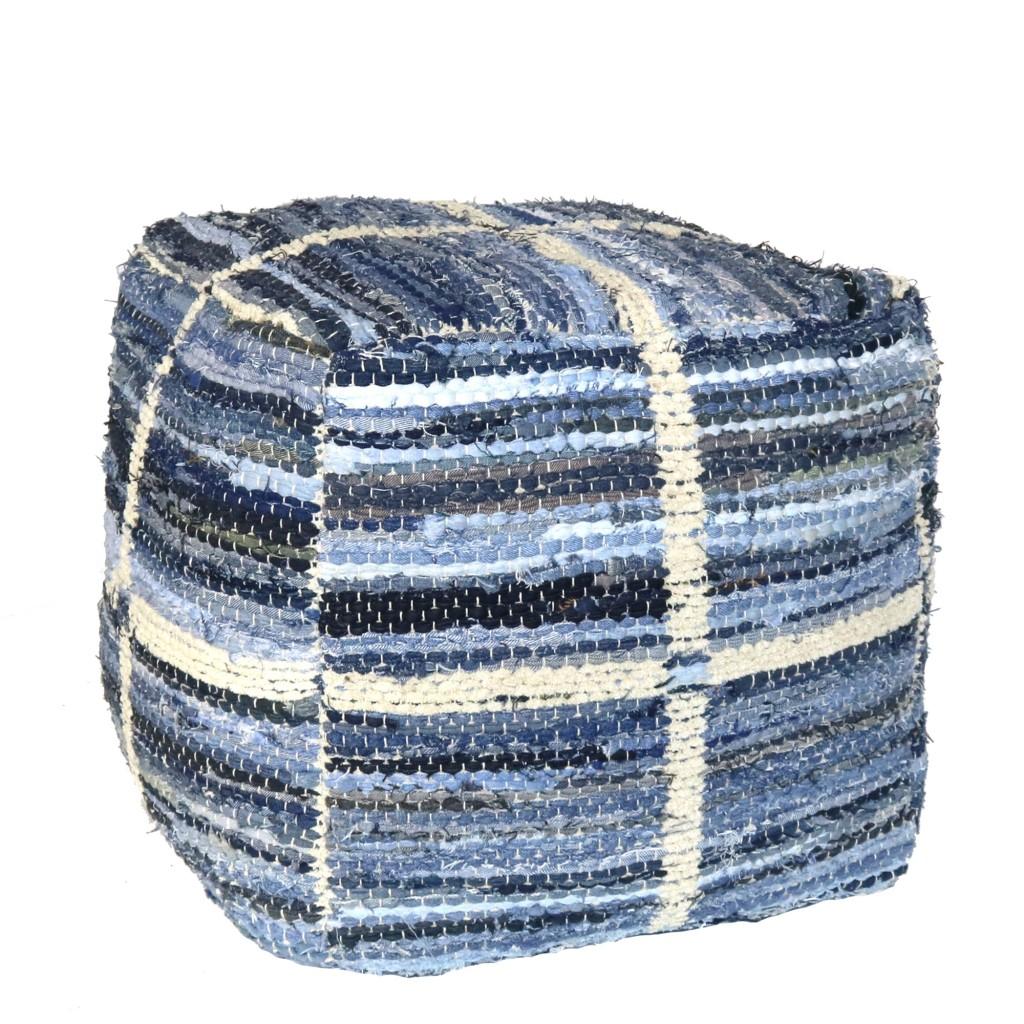 Blue Striped Square Pouf